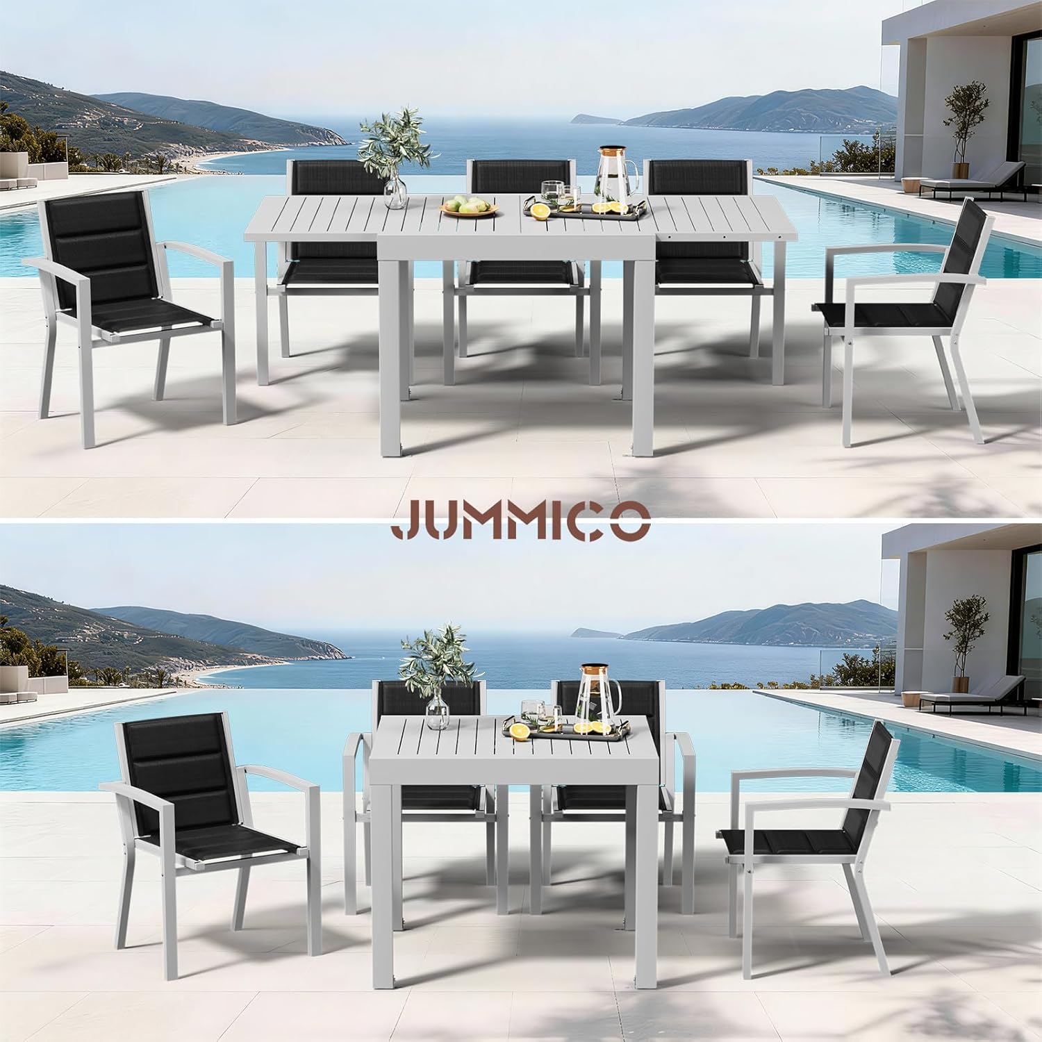 JUMMICO - Table extensible 163x80 cm - aluminium antirouille, 6-10 pers, résistante intempéries