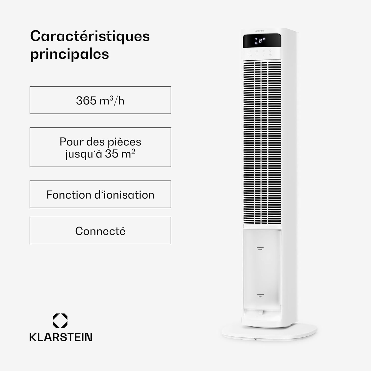 KLARSTEIN Rafraichisseur d’Air, Refroidisseur d’Air Évaporatif, 4L, Télécommande, 8 Niveaux, Mobile, Ventilateur Climatiseur pour Chambre 35m², White