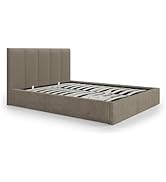 Vente-Unique - Canapé rabattable 160 x 200 cm avec tête de lit à coutures verticales - Tissu - Taupe - ...