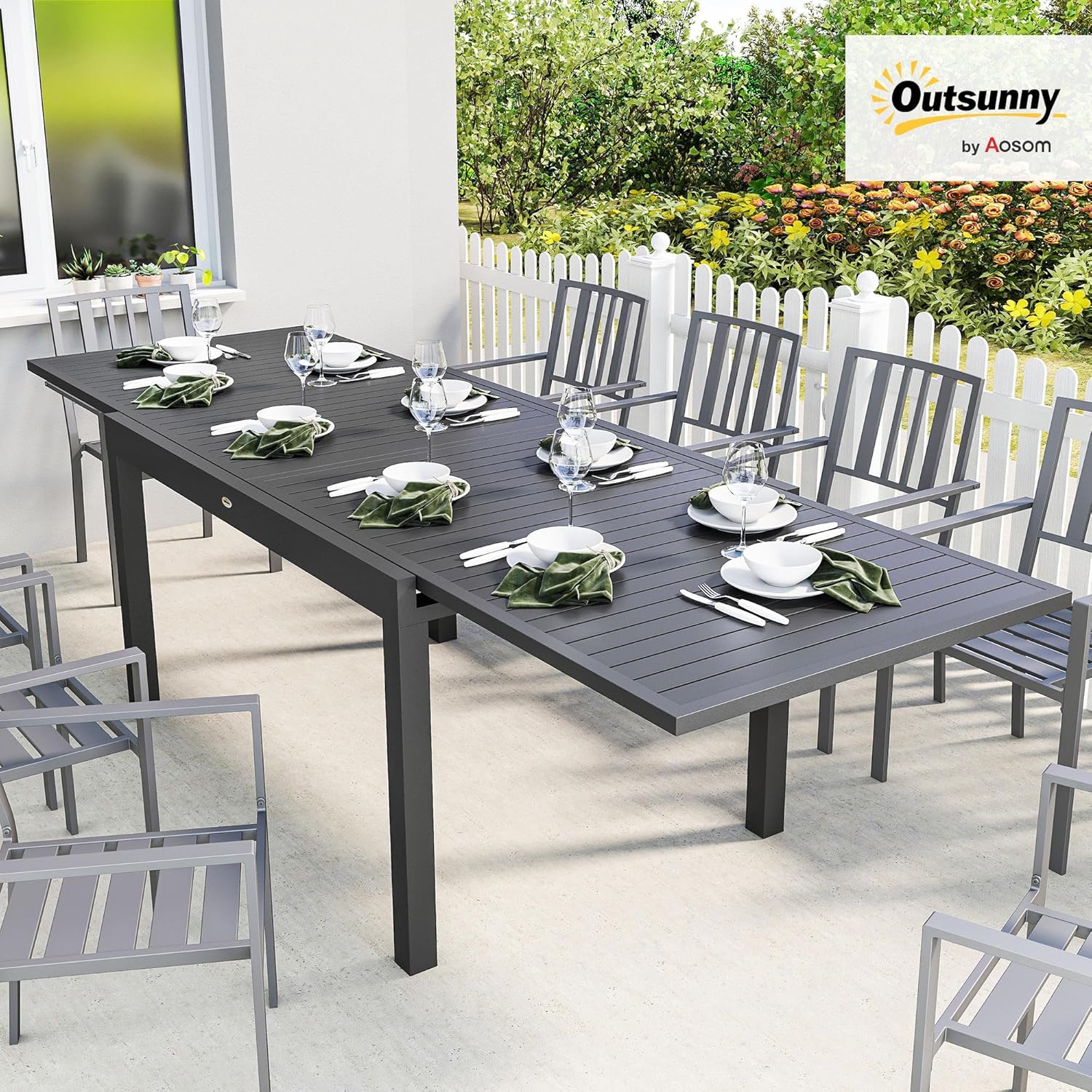 Outsunny - Table Jardin Extensible - 135-270cm - Aluminium, 6-10 pers.