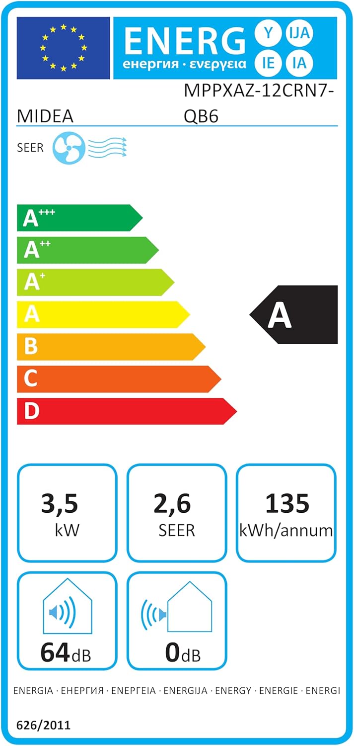 Midea - Climatiseur mobile 4 en 1 silencieux, 12000 BTU, contrôle app, compact - MPP1-12CRN1