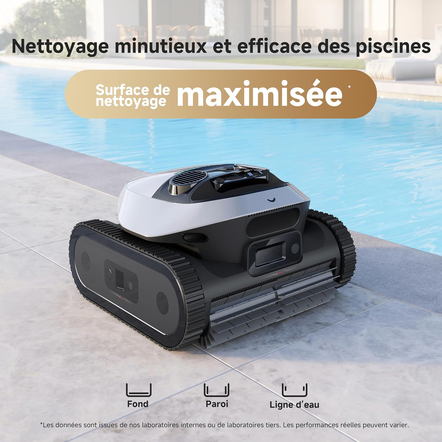 DREAME Z1 Robot Piscine sans Fil, Puissance d'Aspiration 30 000 LPH, Nettoyage du Fond, Parois et Ligne d'eau, 240 Min, Jusqu'à 180 m²