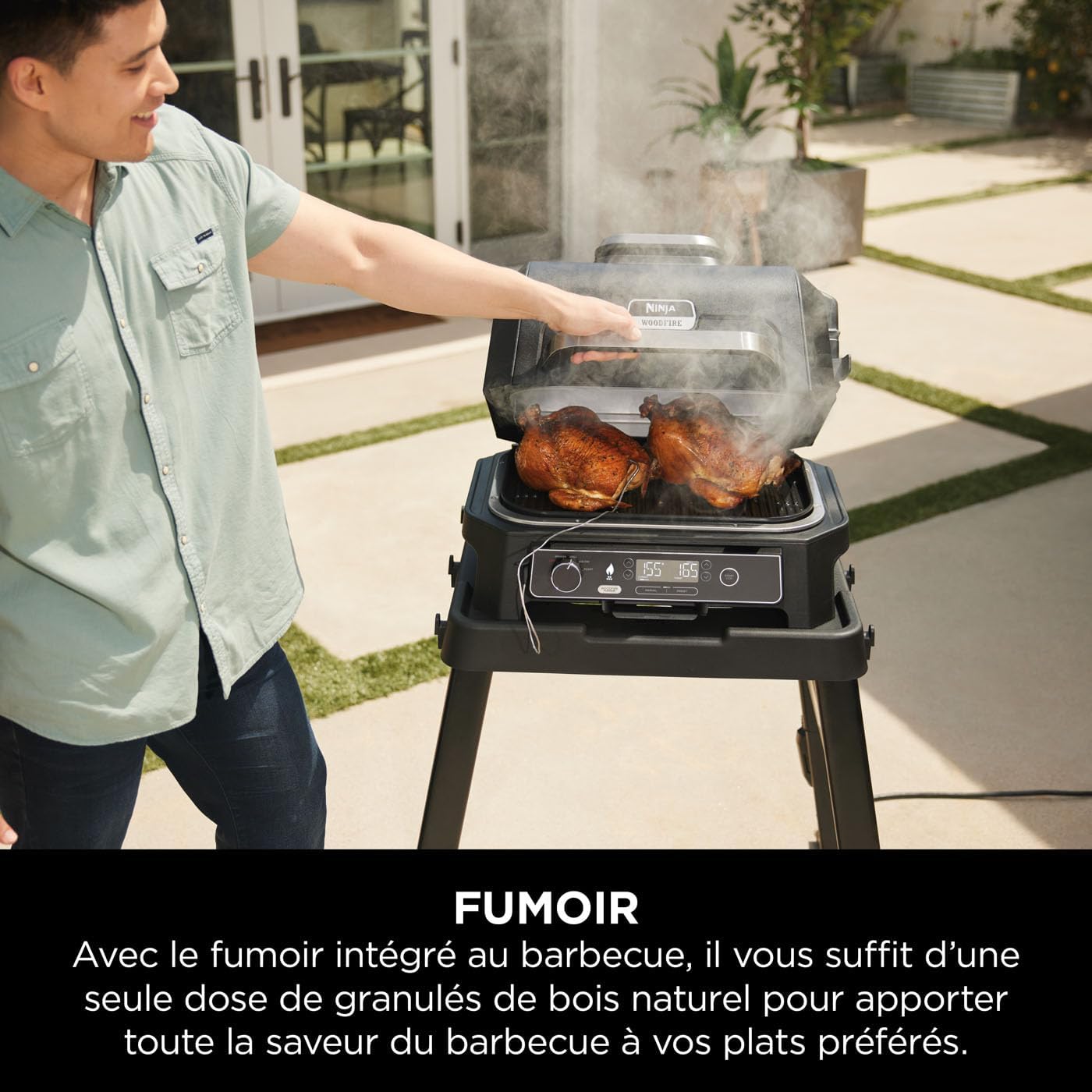 Ninja - Barbecue électrique Pro XL portable - Smart Cook, air fryer, thermomètre, fumoir, granulés Woodfire - OG850EU