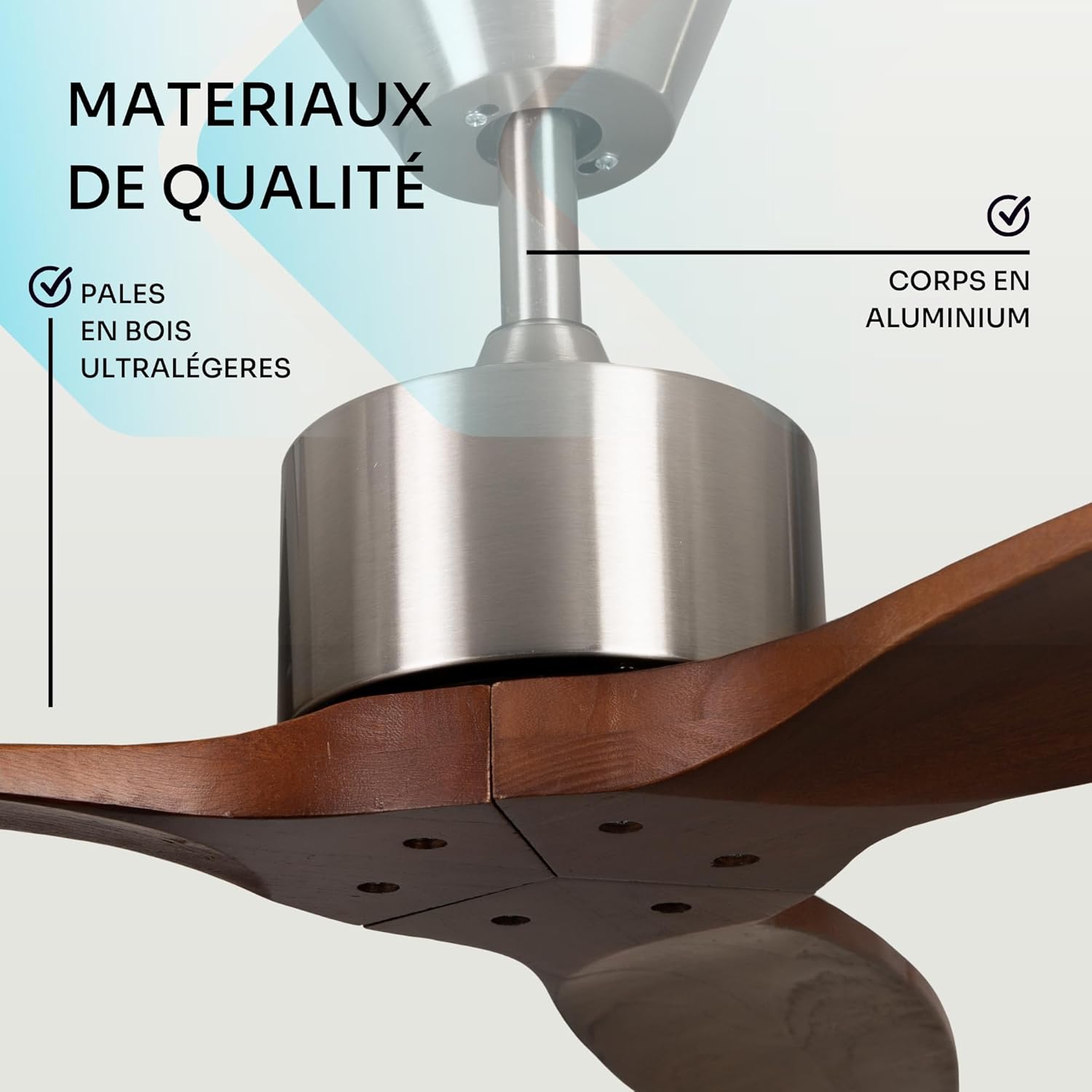 Mellerware - Ventilateur de plafond avec télécommande Brizy! 45W | Puissant | Ultra silencieux | 3 lames | Diamètre 132cm | 6 vitesses | Refroidissement + LED intégrée | Bois foncé