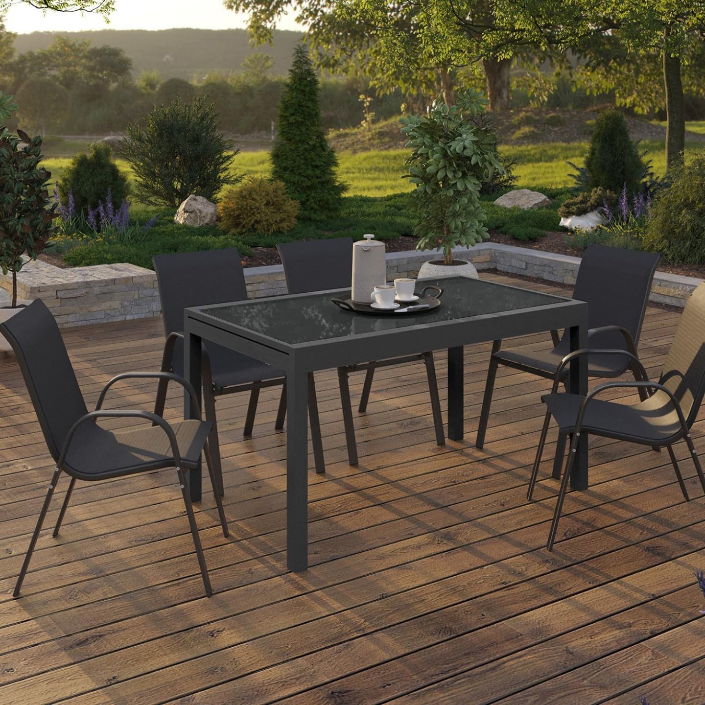 IDMarket - Madrid - table extensible 135-270 cm 8 à 12 pers. anthracite