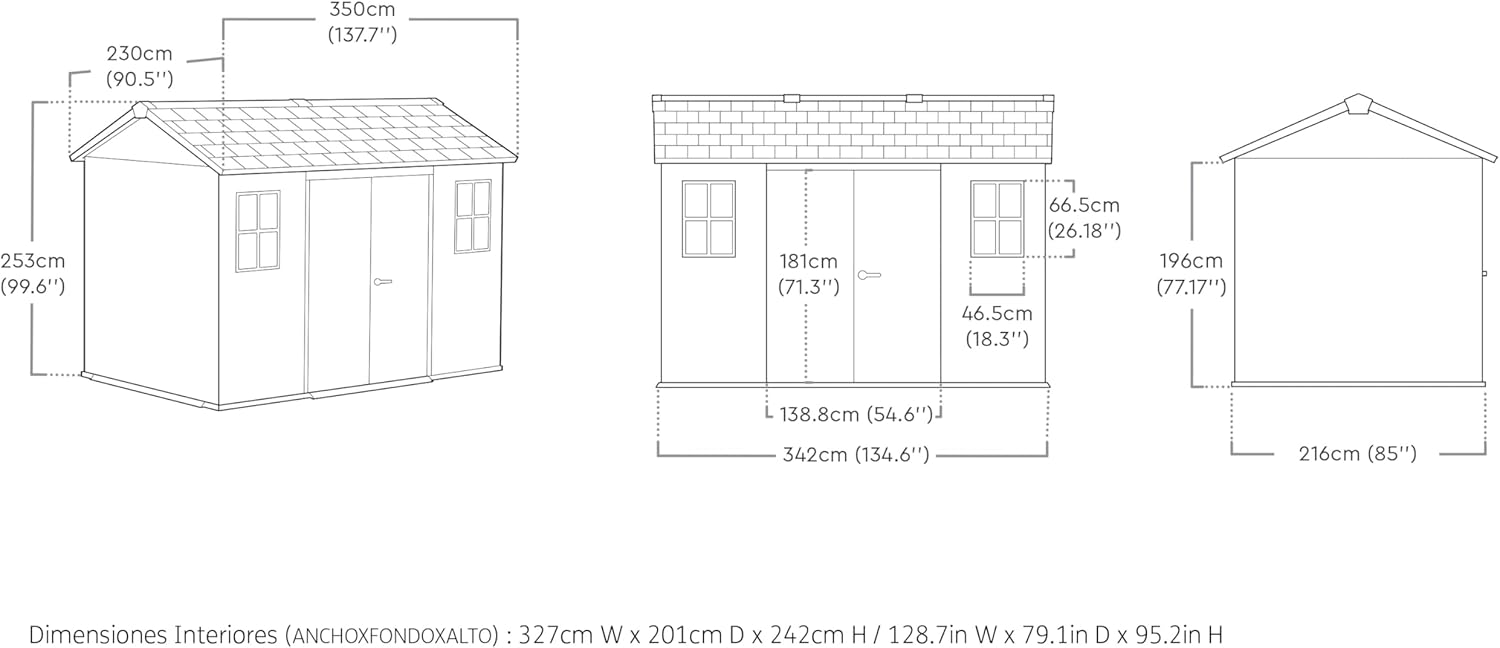 Keter - Abri Oakland - 7,2m² - Résine gris, double porte, 1175-7,2m²