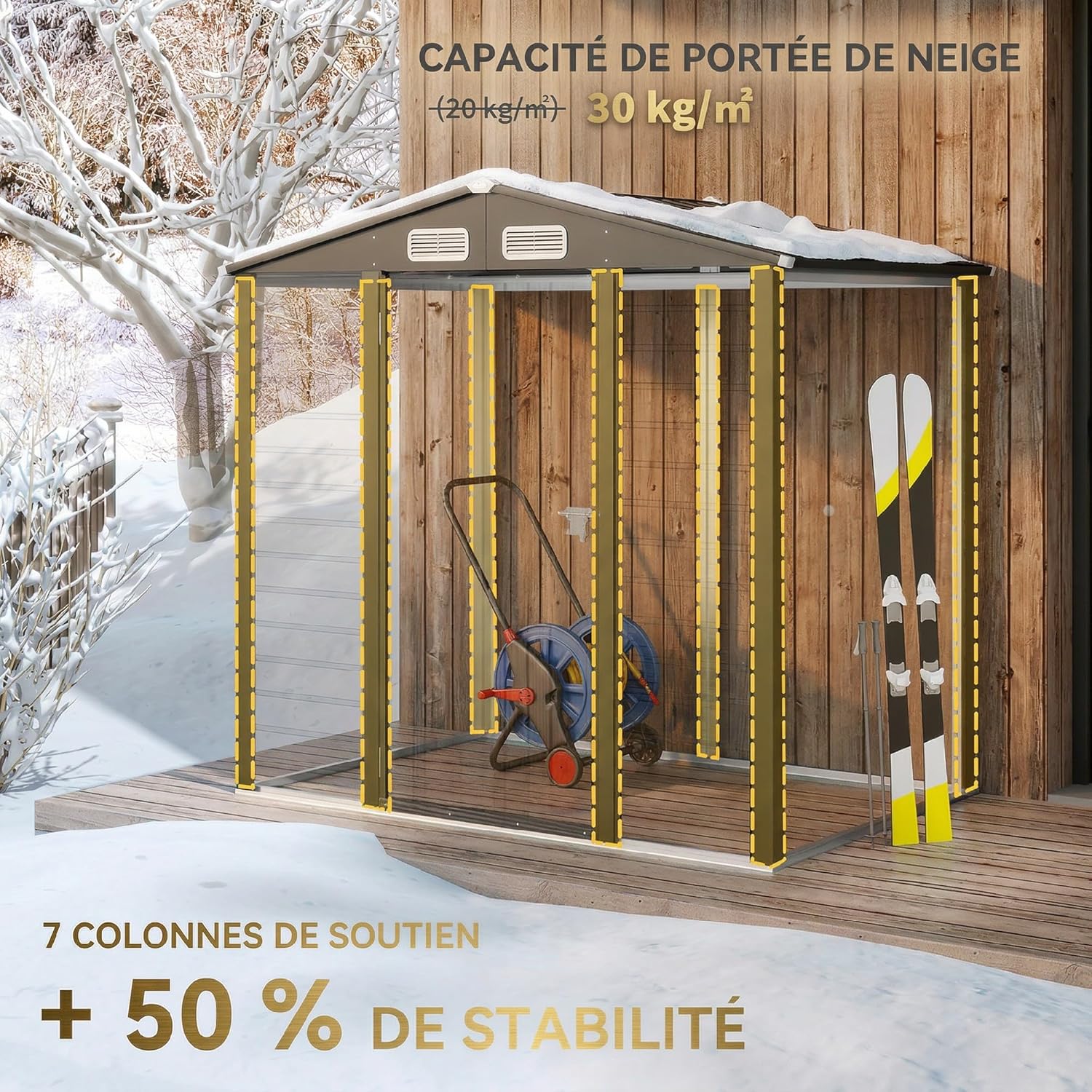 Outsunny Abri de Jardin en métal 2,27 m², Structure en Acier galvanisé améliorée, abri à Outils extérieur, toiture 2 pans avec aérations, Gants et Cadenas Inclus, 190x131x188cm, Gris