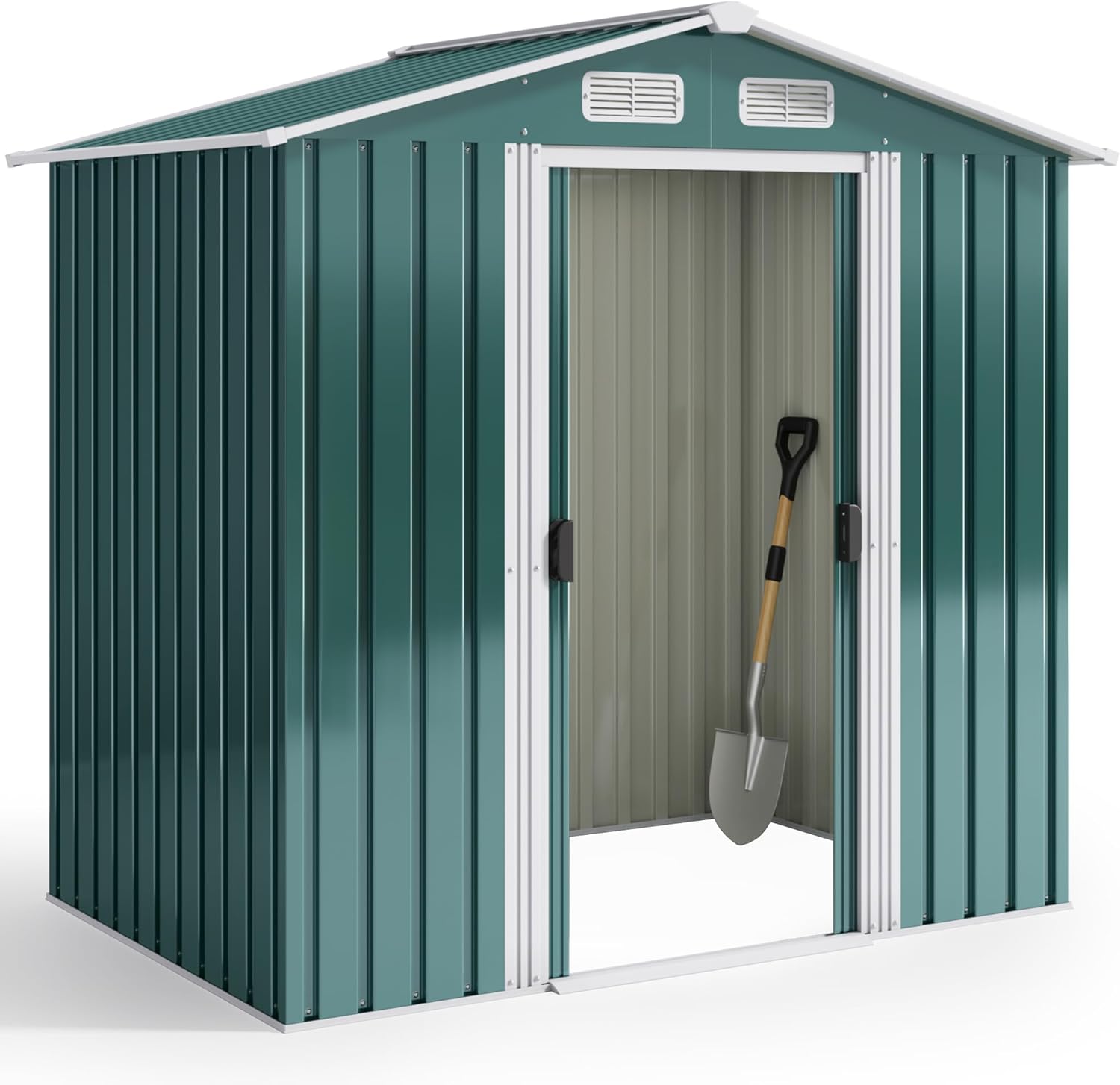 Xbro Abri de jardin en métal 184 x 119 x 186 cm, avec toit en pente et porte coulissante, abri à outils avec serrure et gants (vert)