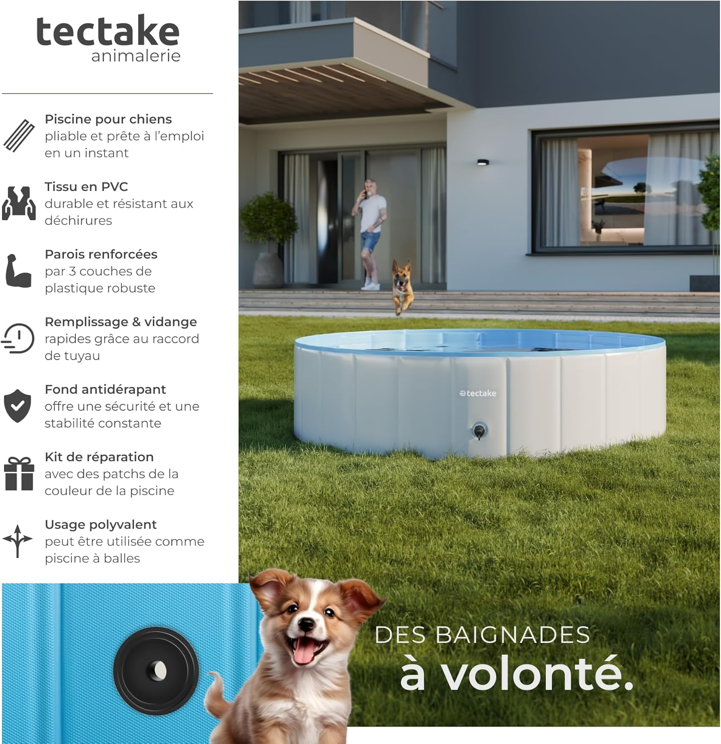 tectake® Piscine pour Chien Piscines a Balle Piscine autoportée Pliable Ø120cm Jeu Exterieur & intérieur pour Chien & Chat Jouet pour Chiens Jeux d'eau Jardin Salon