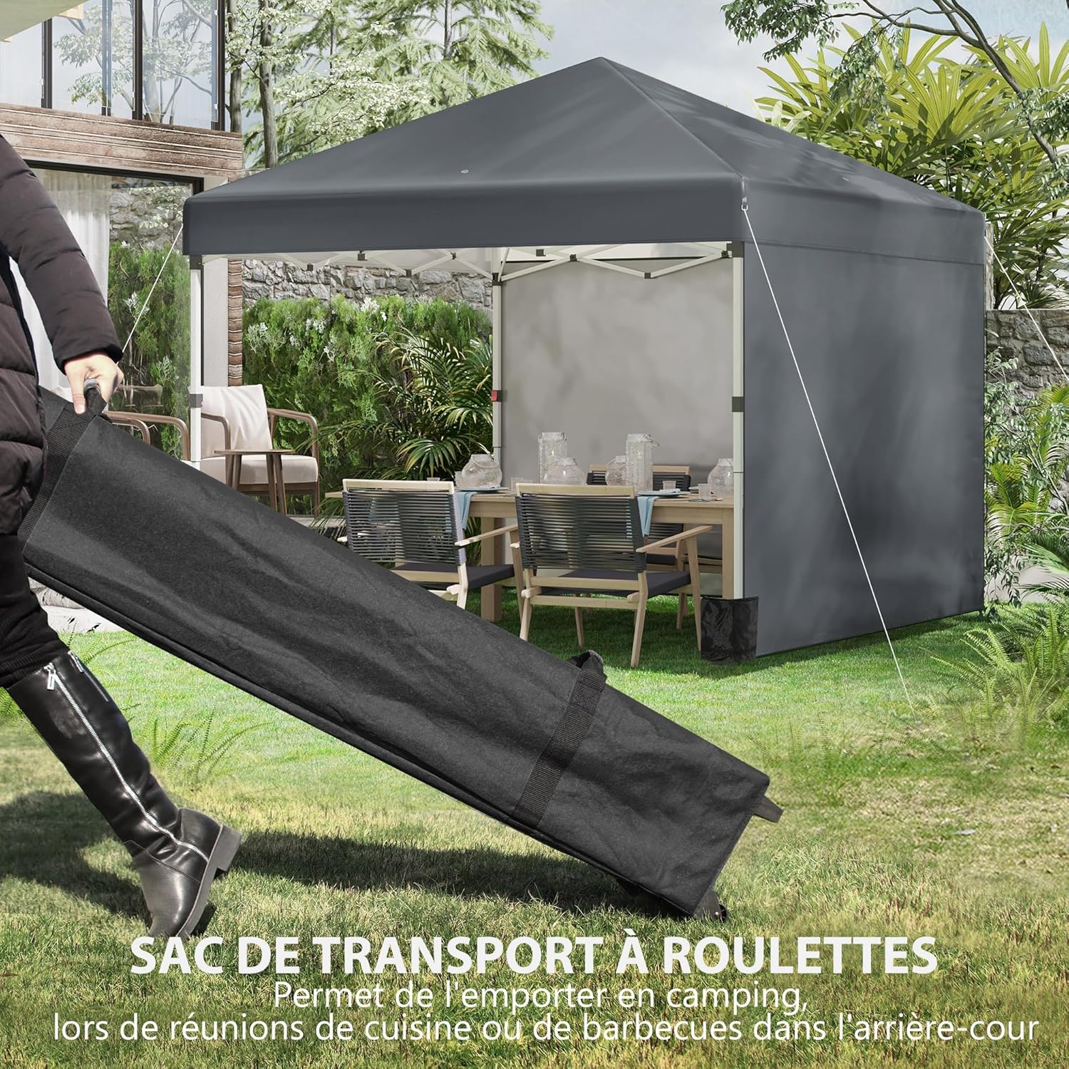 Outsunny - tonnelle pop-up réglable - 297x297x288 cm - 2 parois, UV30+, sac inclus