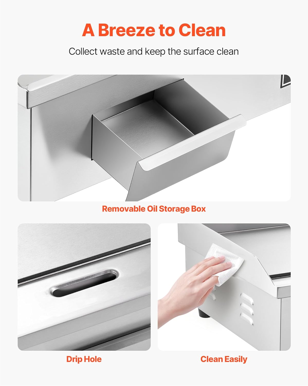 VEVOR - plancha électrique pro - 535x300 mm - 3200W, inox, 50-300°C