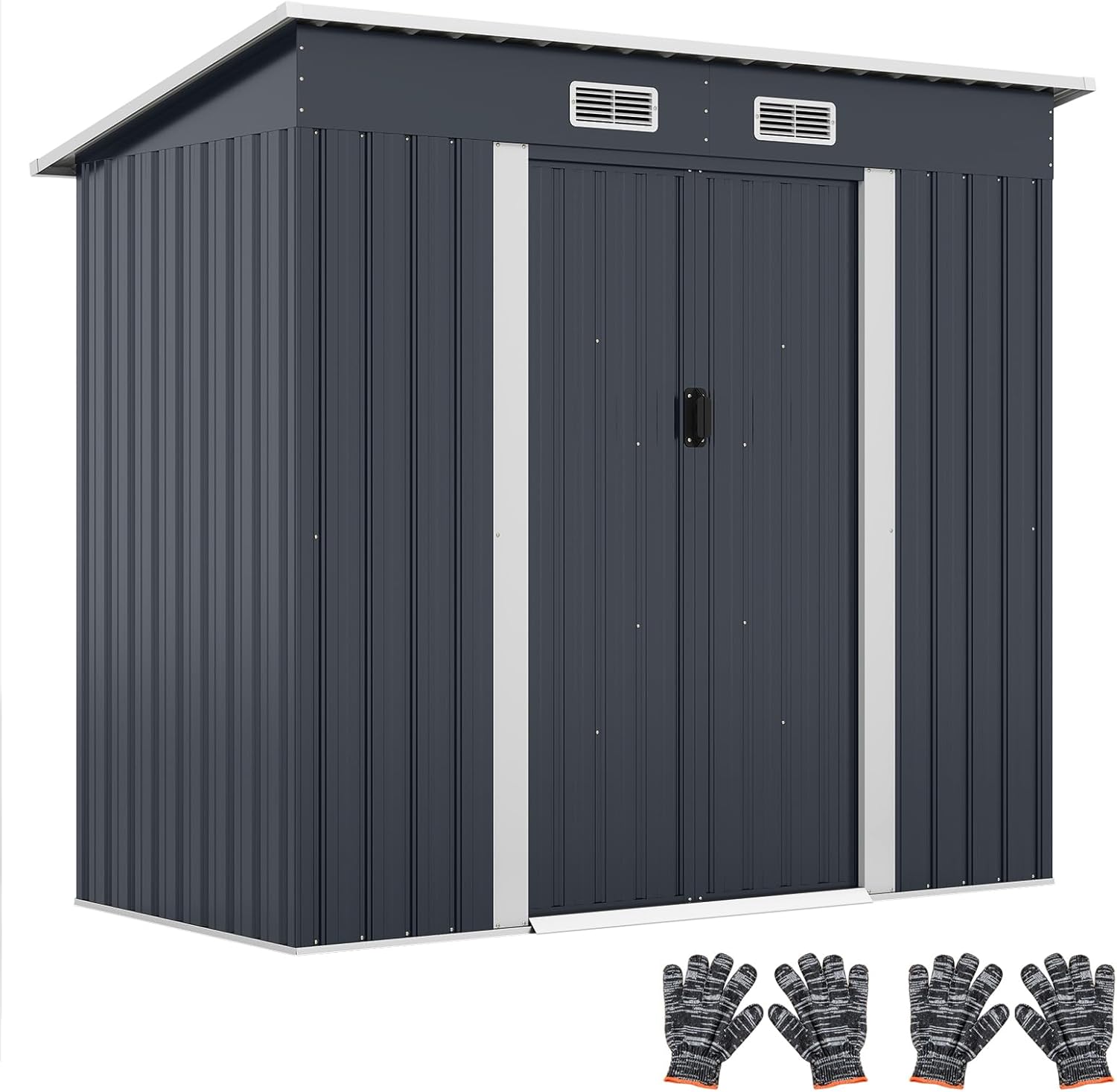 COSTWAY - Abri de Jardin métal - 2 m² - Porte coulissante, toit incliné, 4 aérations, fondation