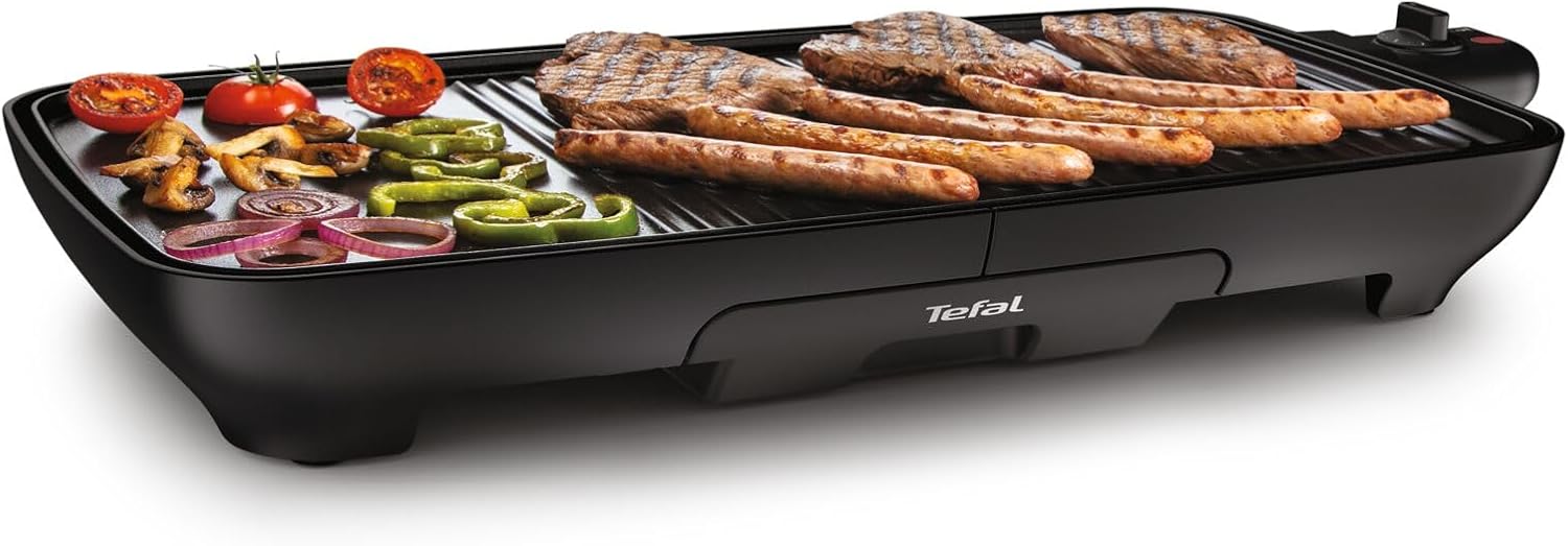 Tefal - Plancha Grill Malaga - grande capacité - 2000W, 1/3 plancha, 2/3 gril, antiadhésif, lave-vaisselle - TG391812