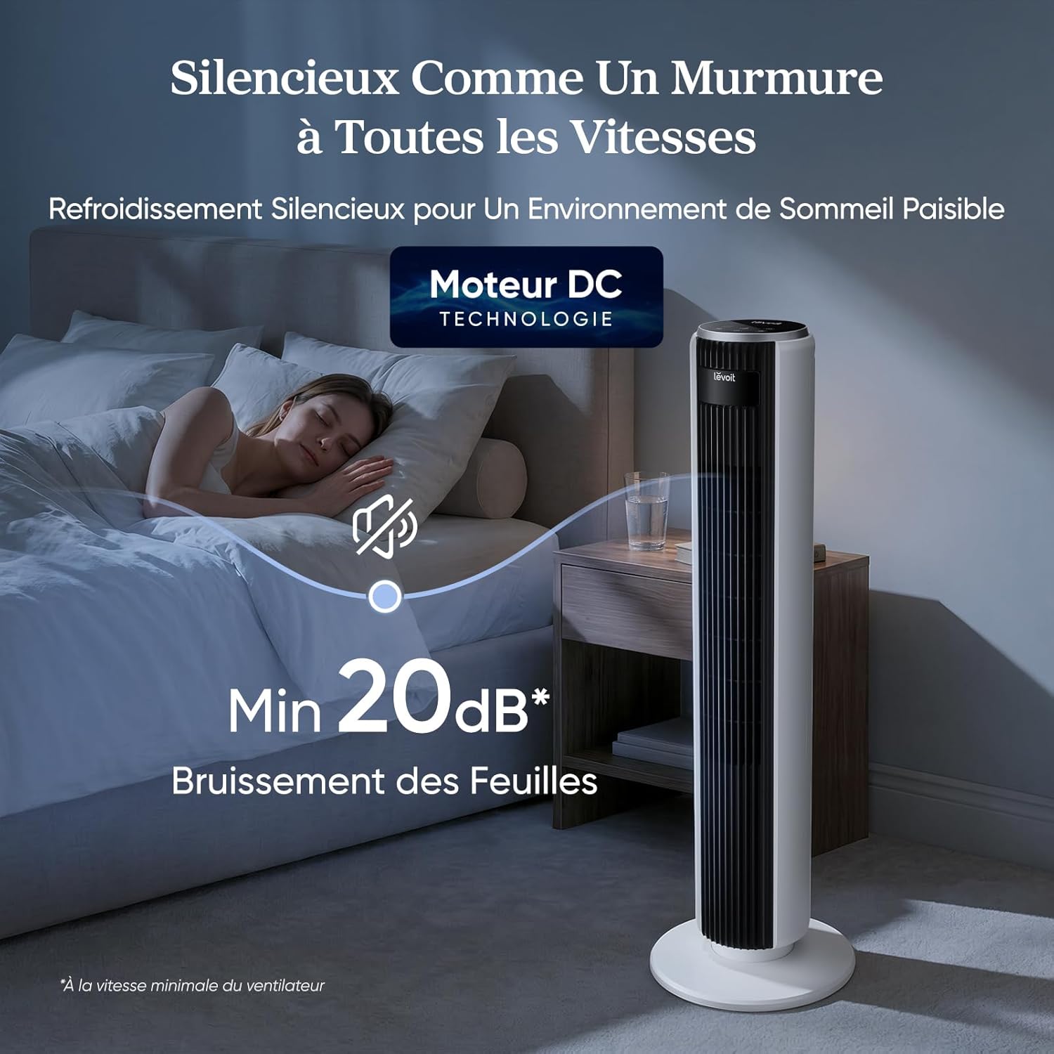 Levoit - Ventilateur colonne 26W - moteur DC, 12 vitesses, télécommande