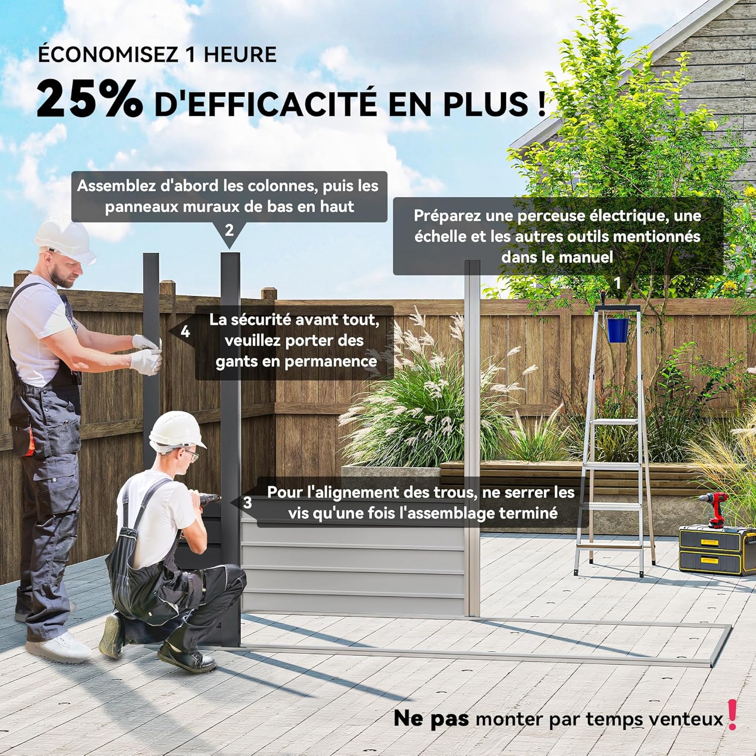 Outsunny - abri de jardin métal 3 m² - acier, portes verrouillables, aération, gants - 249x121x183 cm