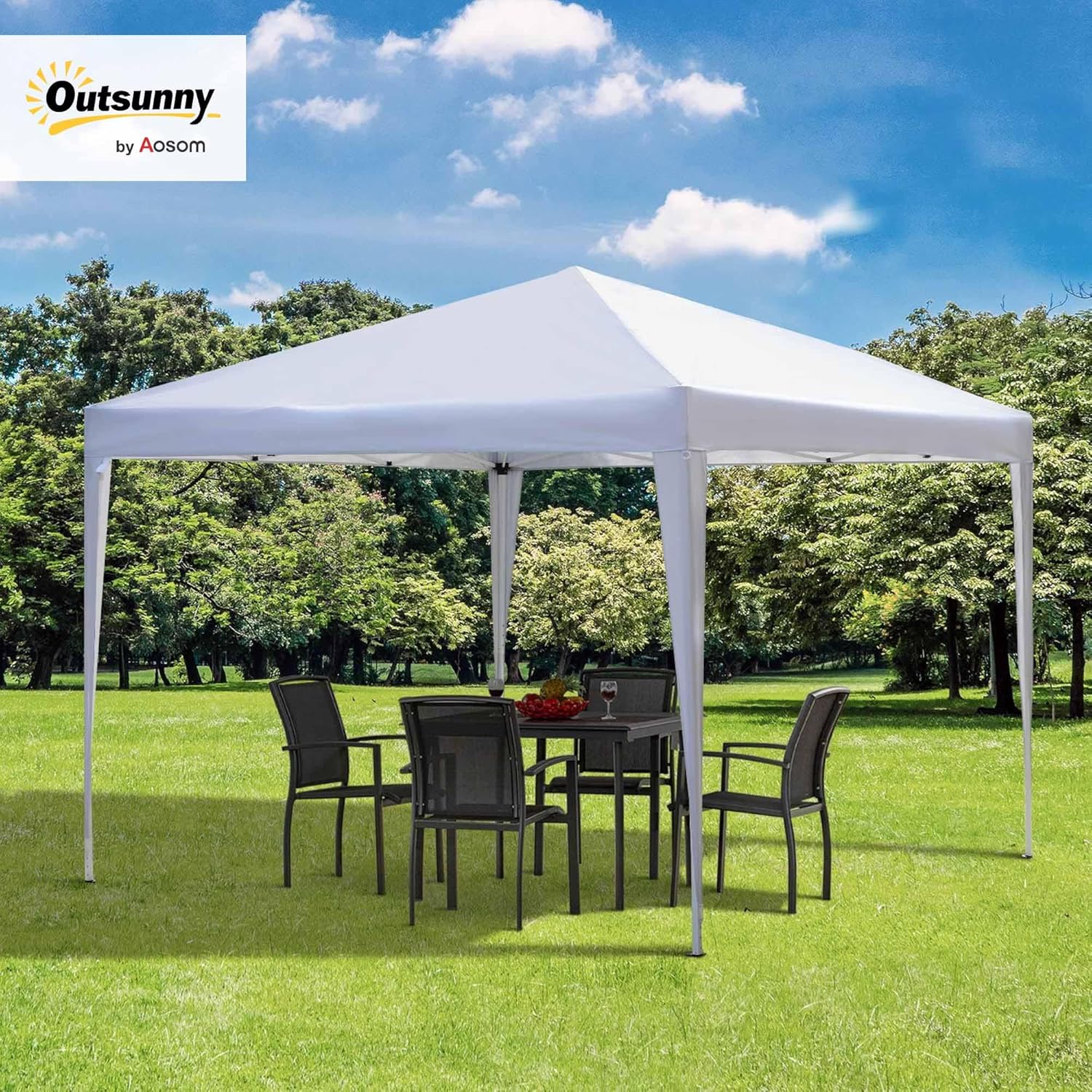 Outsunny - Tonnelle pliante série Pop Up 3x3m, anti-UV, sac transport, acier/oxford, blanc
