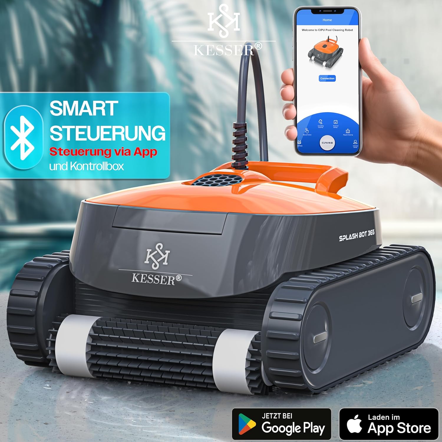 KESSER - robot piscine - jusqu'à 100 m² - nettoyage sol, mur et ligne d'eau, contrôle via appli
