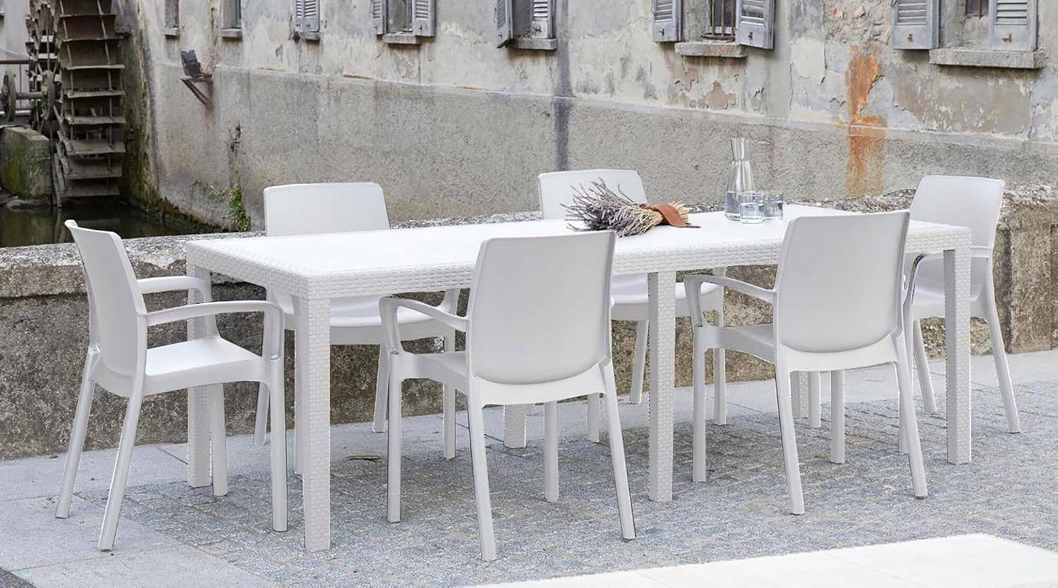 Dmora - Roma - 150/220x90x72 cm - Table extérieur extensible rotin blanc