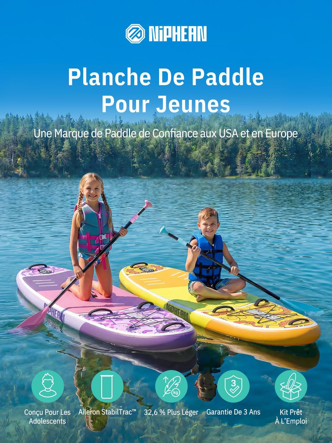Niphean - Extra Large Paddle - sup 2+1 personnes - planche gonflable stable débutant