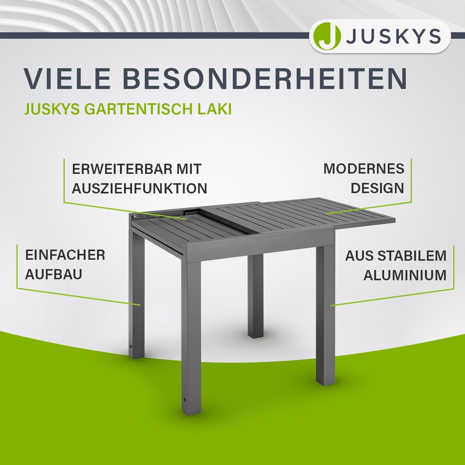 Juskys - Table de jardin Laki - 70x70 cm extensible - Aluminium anthracite