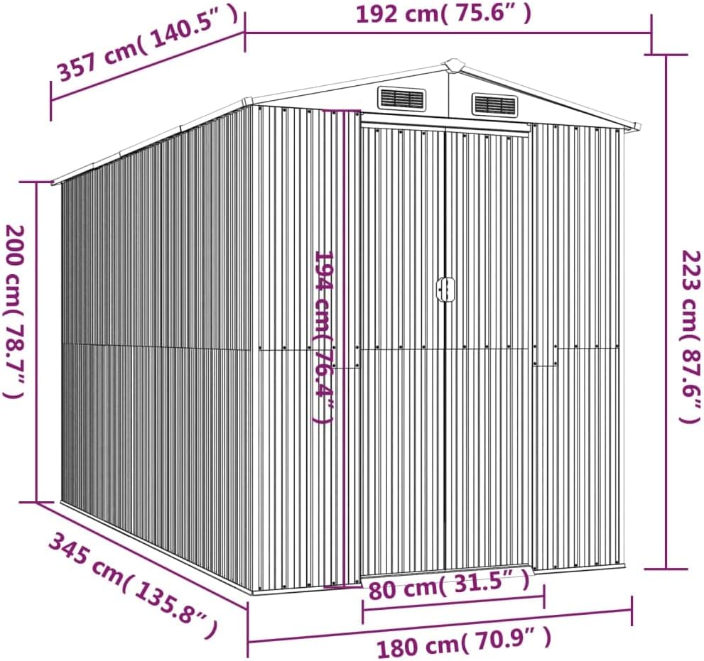 vidaXL - Abri de jardin acier galvanisé - 192x357x223 cm - Anthracite, stockage extérieur