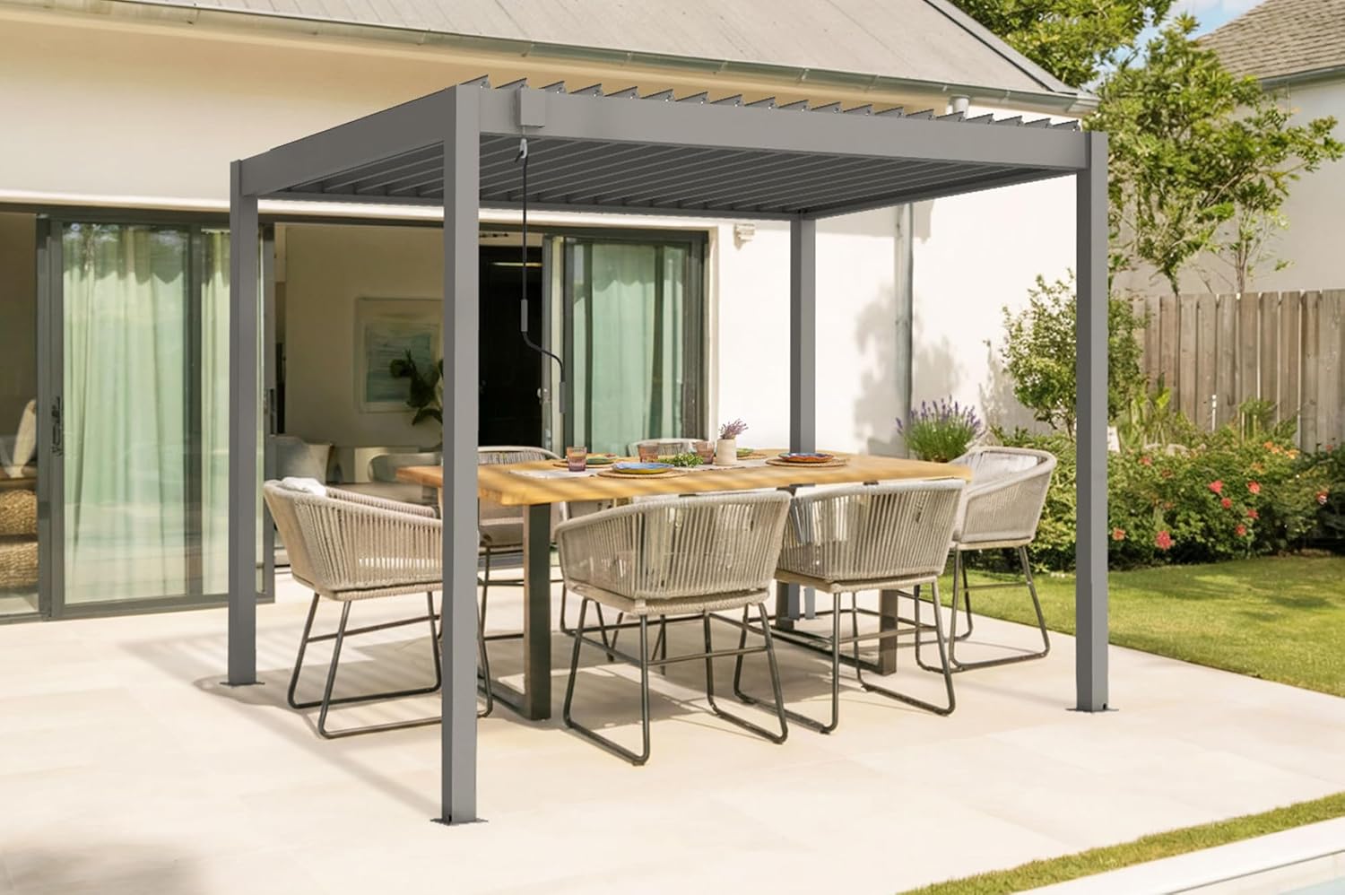CAZEBOO - Piana - 3x2m - Pergola alu taupe, lames acier orientables