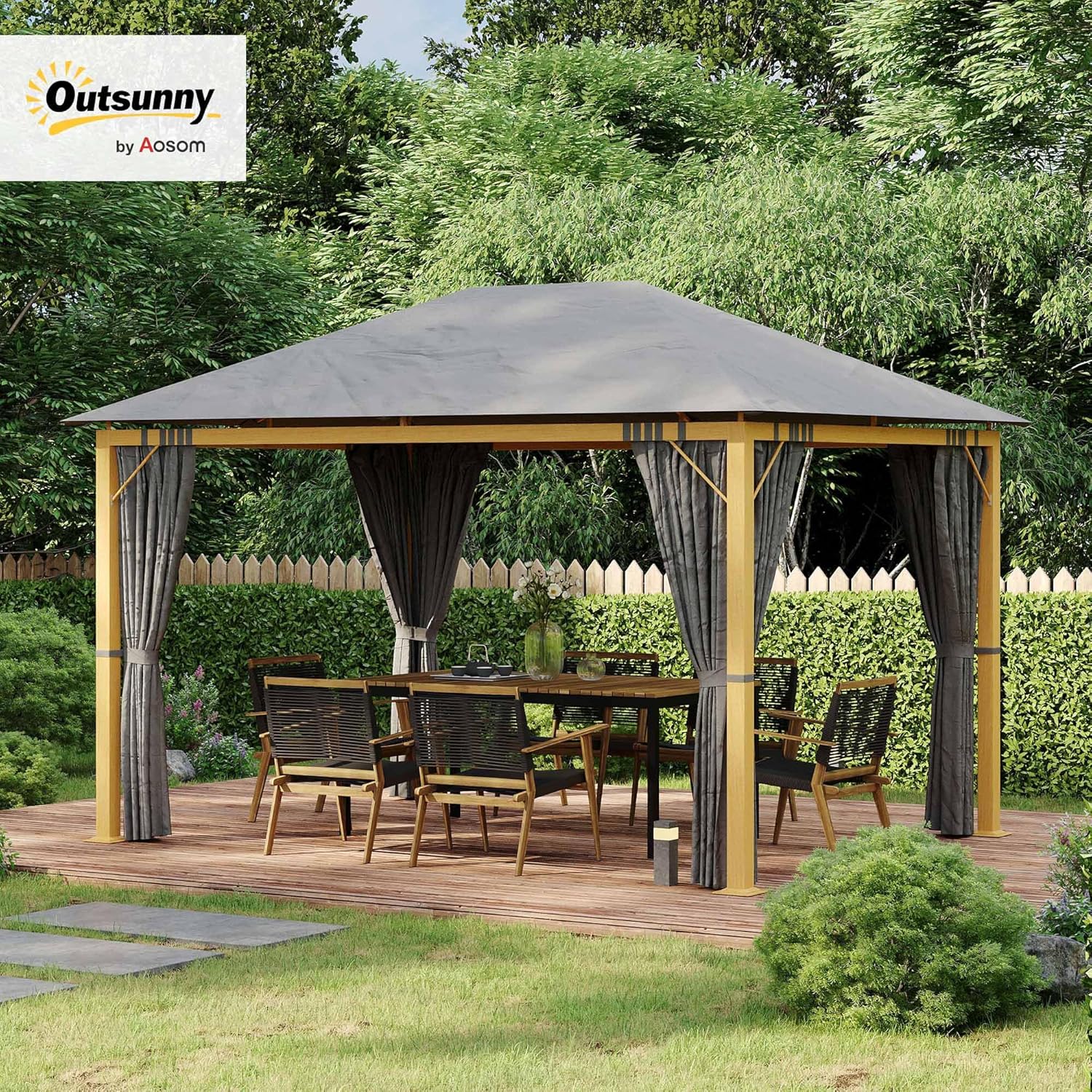 Outsunny - Tonnelle aluminium pavillon 4x3m rideaux toit polyester