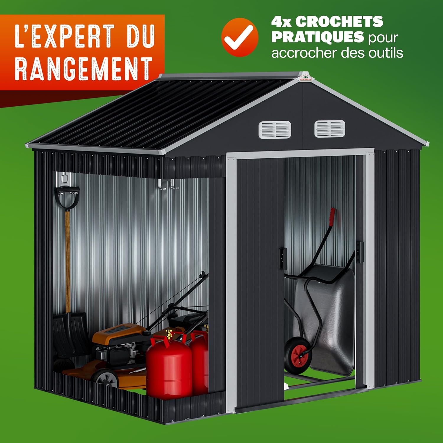 GARDEBRUK - abri de jardin XL 2m², 200x135x190cm, porte coulissante, anthracite