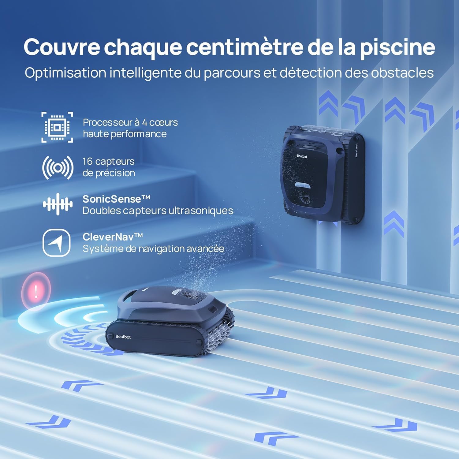 Beatbot - AquaSense 2 - 300m² - Robot piscine sans fil, autonomie 150min