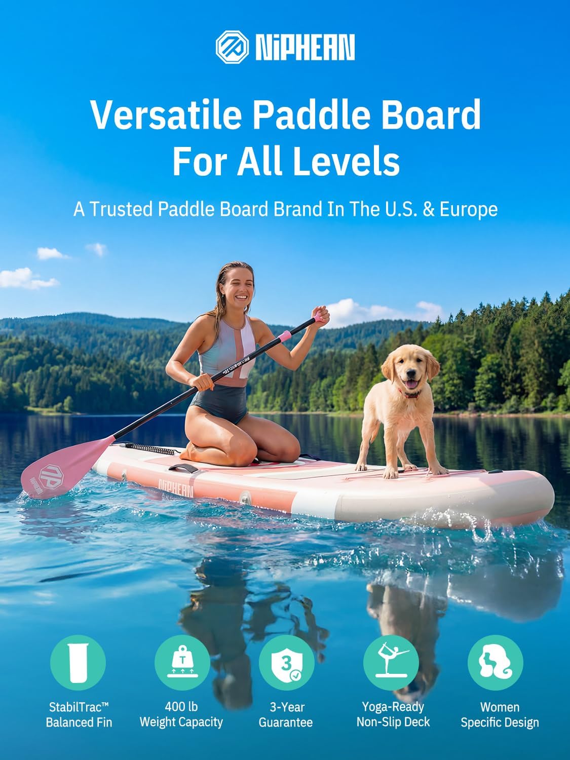 Niphean - Paddle gonflable adulte ultraléger avec siège - stabilité +30%, surface antidérapante