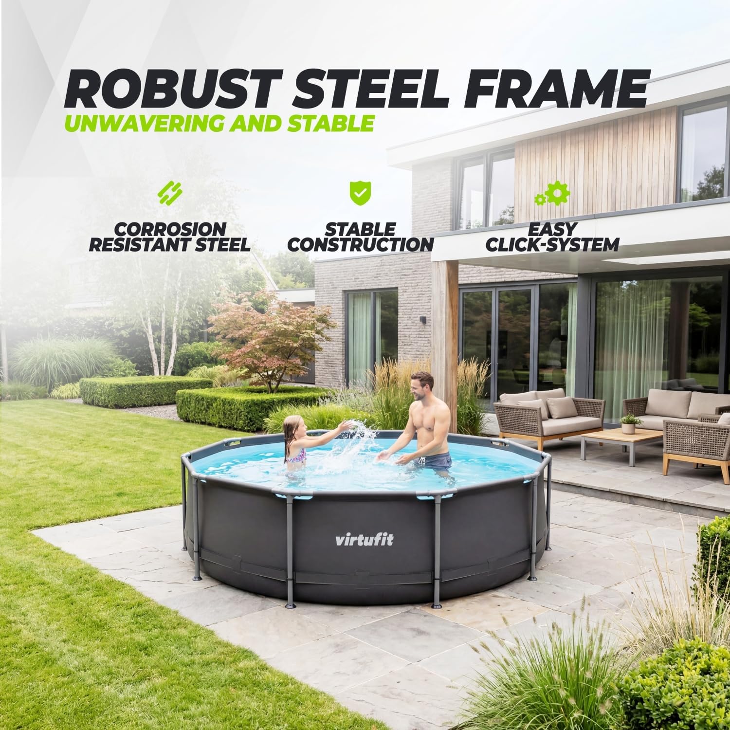 VirtuFit Piscine ronde - Ø244x76 cm - filtre inclus - Noir