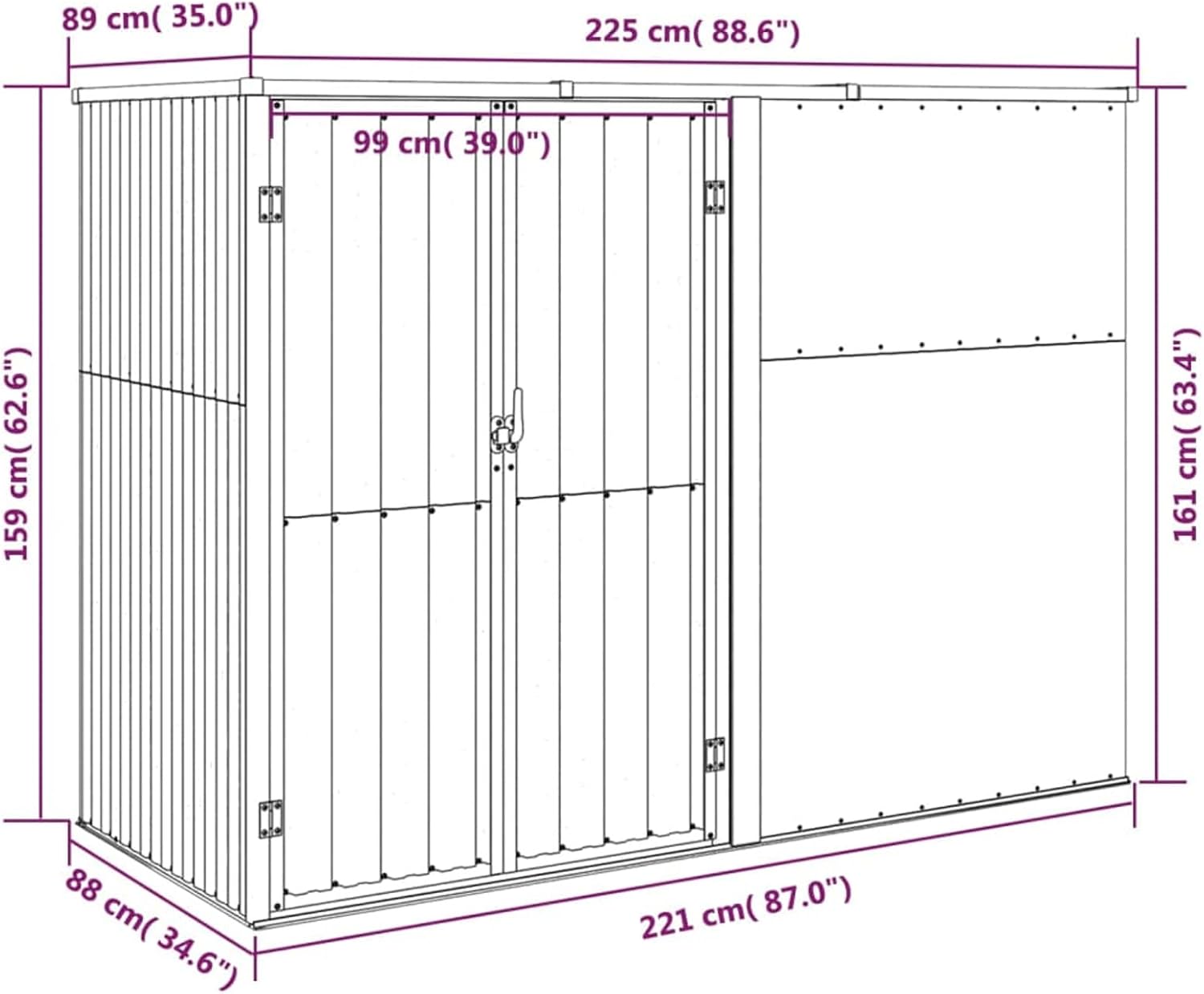 Festnight abris de Jardin Metal cabane de Jardin Acier galvanisé - Remise pour Outils - abri vélo - abri Poubelle-résistant aux intempéries- Portes verrouillables-Anthracite 225 x 89 x 161 cm