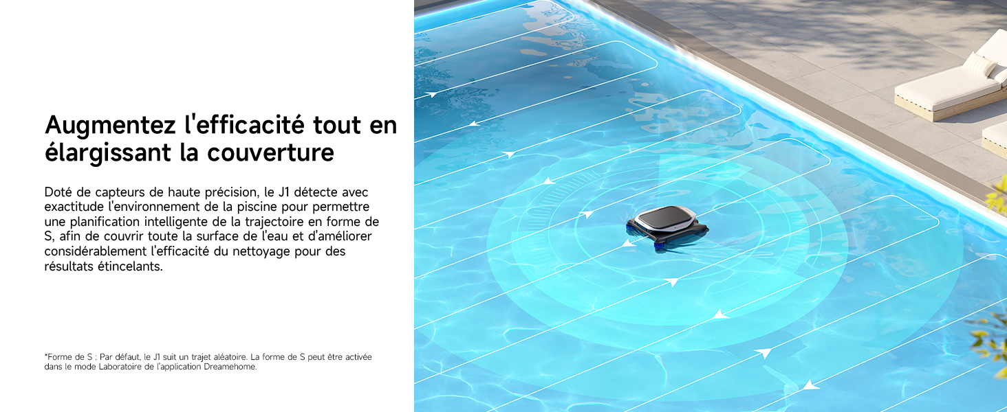 Petit appareil robotique fonctionnant dans une piscine aux eaux bleues.
