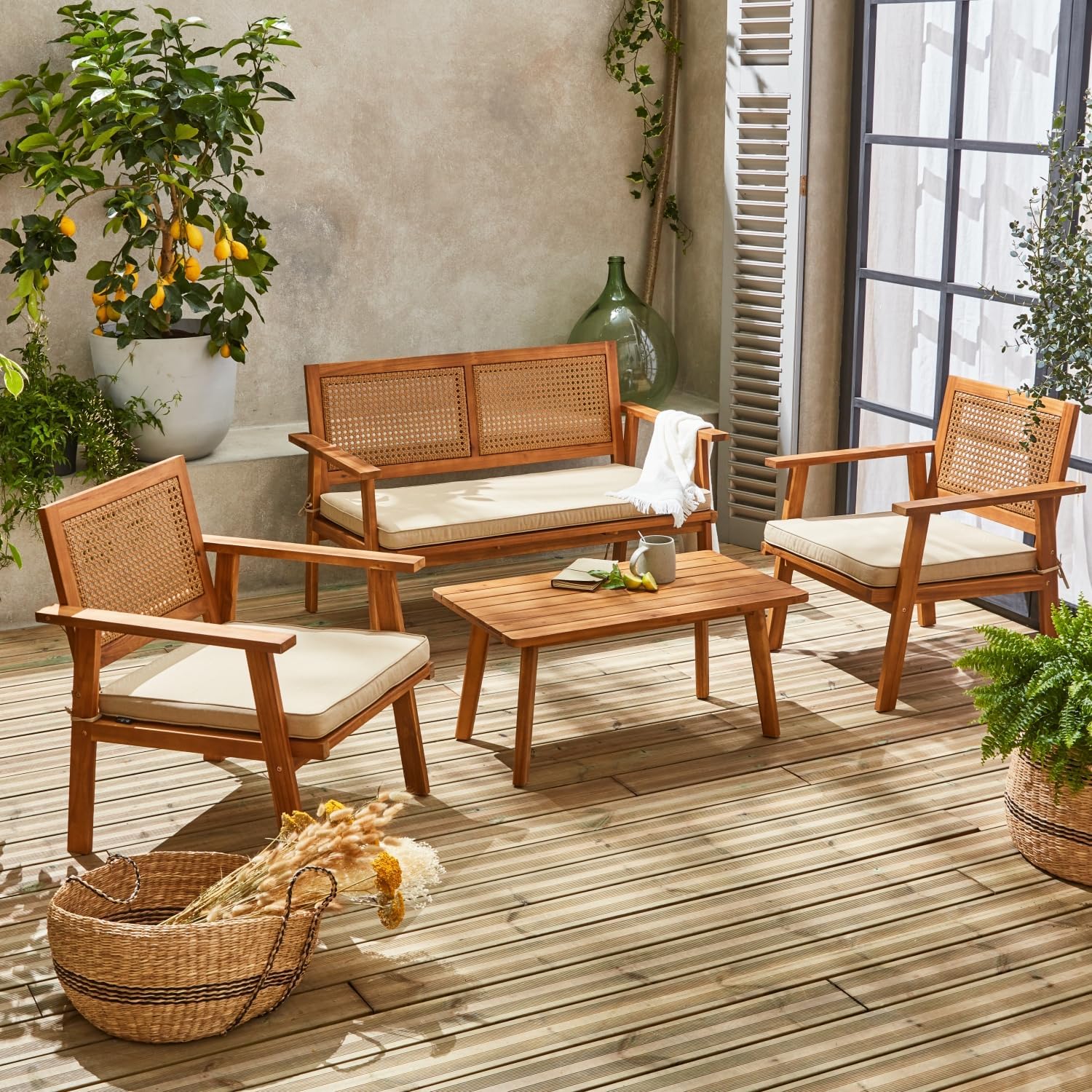 Alice's Garden - Bohémia salon de jardin, canapé 2 places, 117x64x74 cm, cannage rond