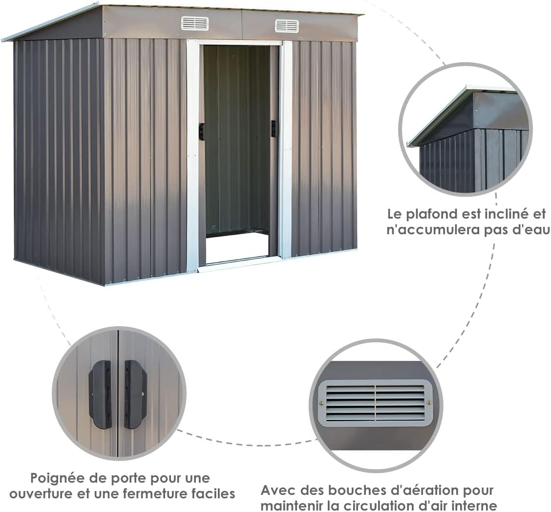 GOPLUS - abri de jardin métal - 238x131x181 cm - portes coulissantes, 3,1㎡