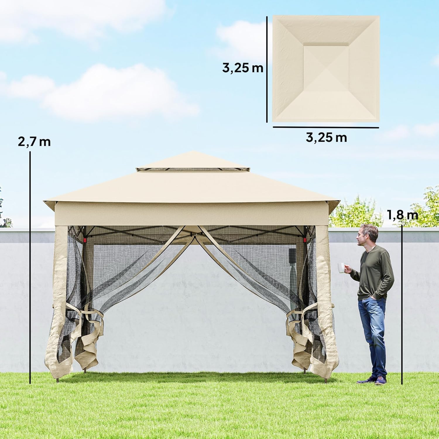 Outsunny - tonnelle pop-up - 3x3 m - métal, polyester, anti-UV, moustiquaires