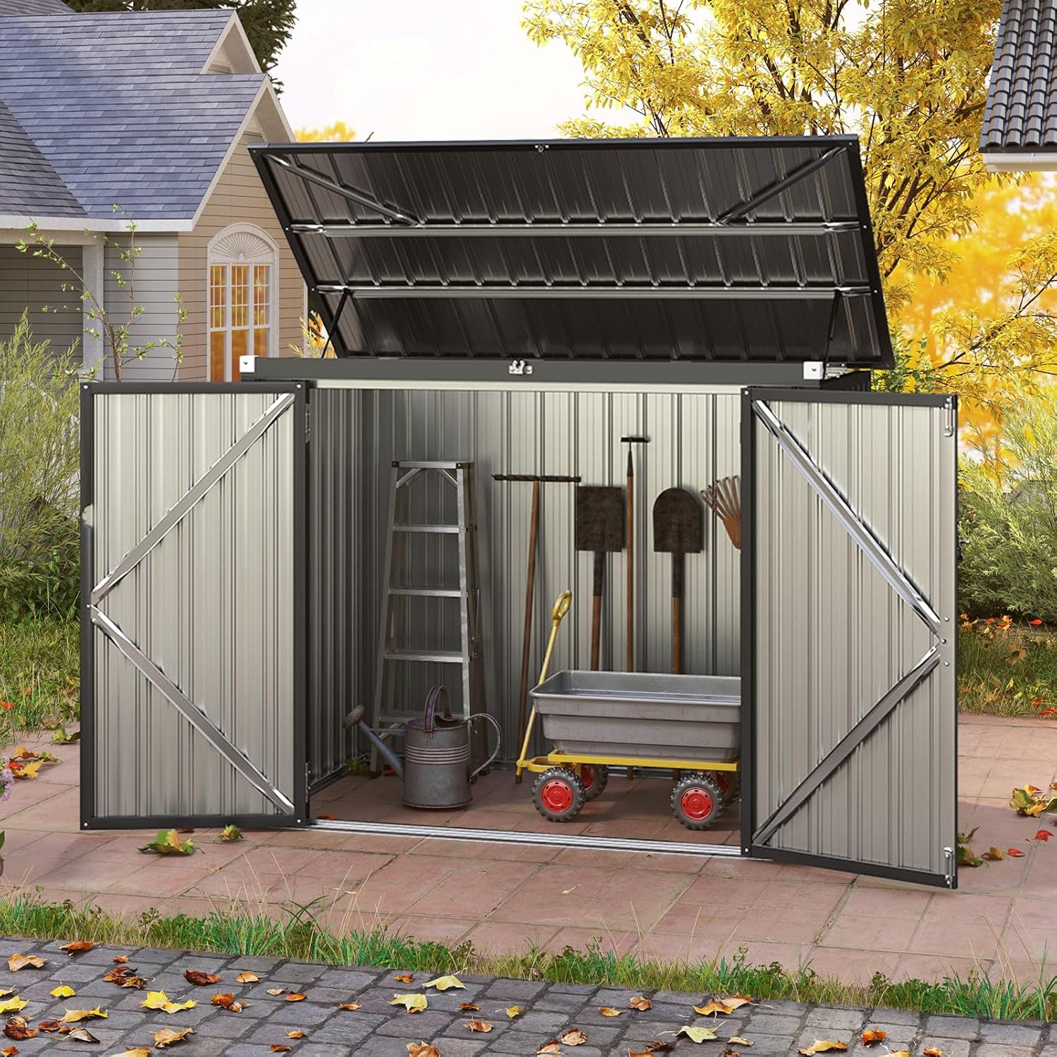 COSTWAY - Abri de Jardin métal - 1,5 m² - 2 portes, toit ouvrant, verrouillable, étanche
