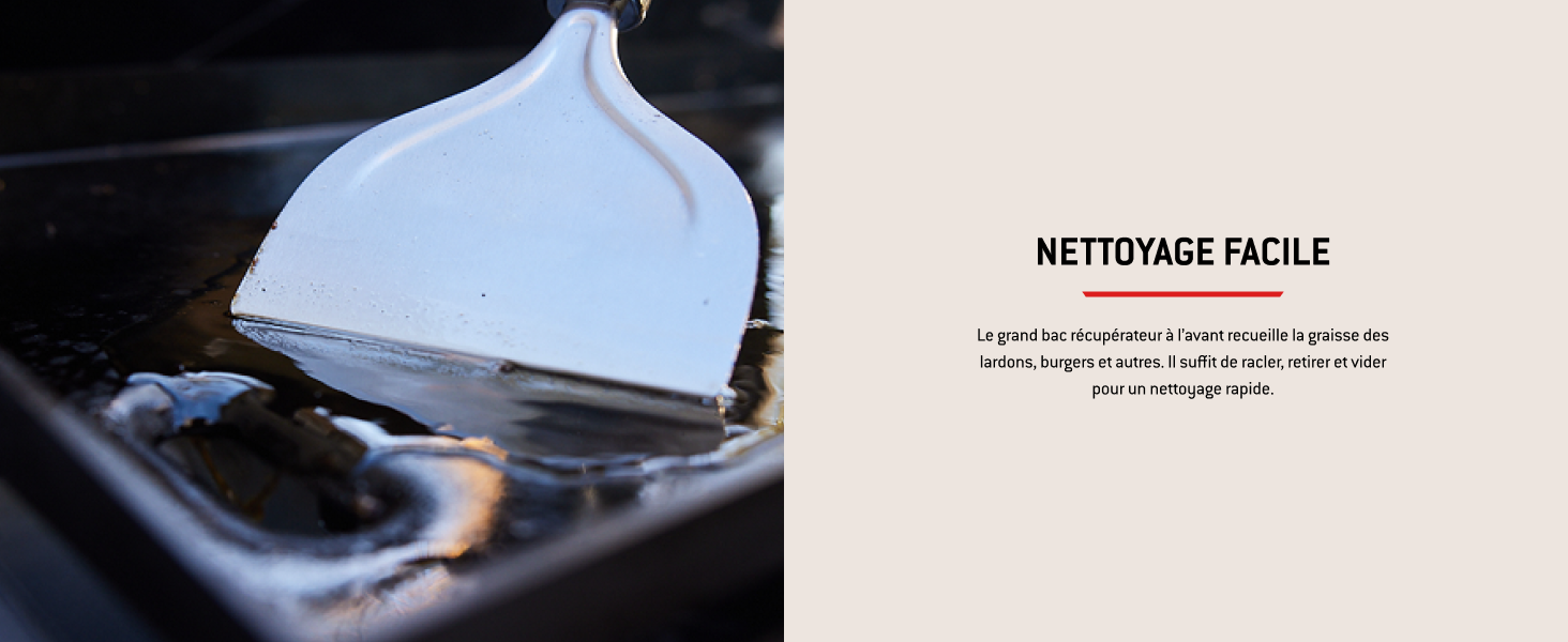 Le texte indique « NETTOYAGE FACILE ». Gros plan d'une surface en plastique ou en caoutchouc bleu clair à proximité de ce qui semble être une interface ou un panneau de commande sombre.
