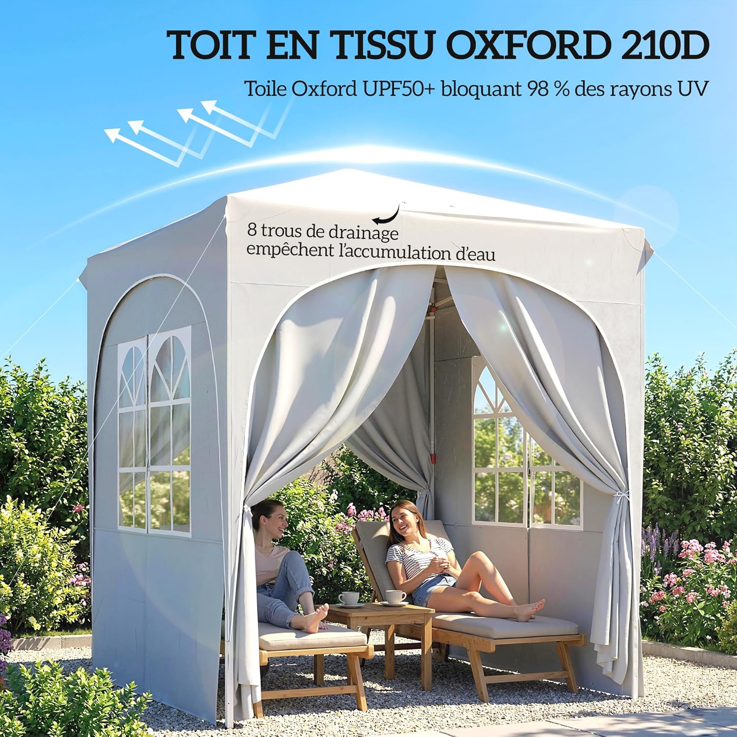 Outsunny - tonnelle pop up - 2x2 m - réglable UV50+ 4 parois, gris clair
