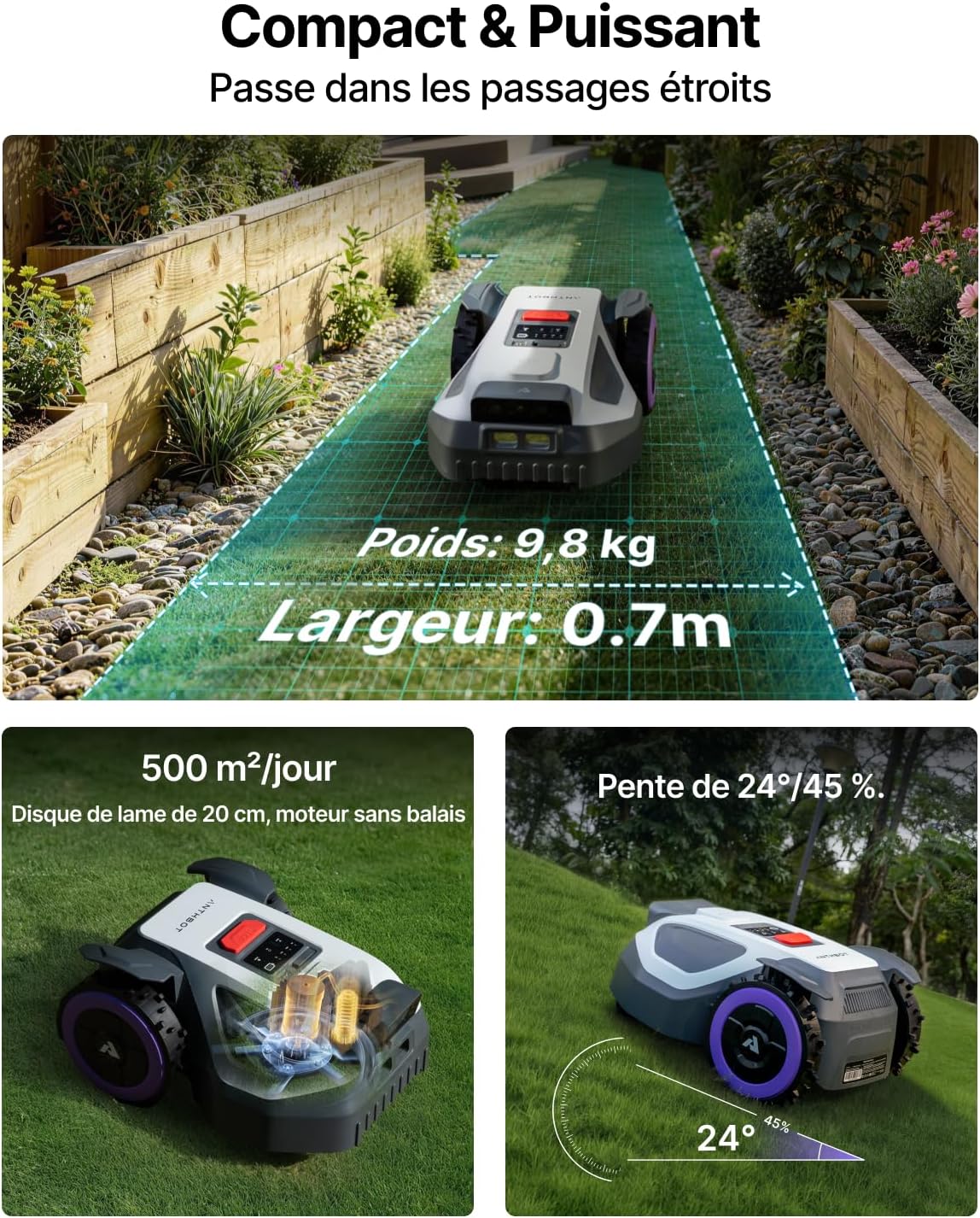 Anthbot - robot tondeuse M9 - abri anti-pluie, autonomie longue - M9