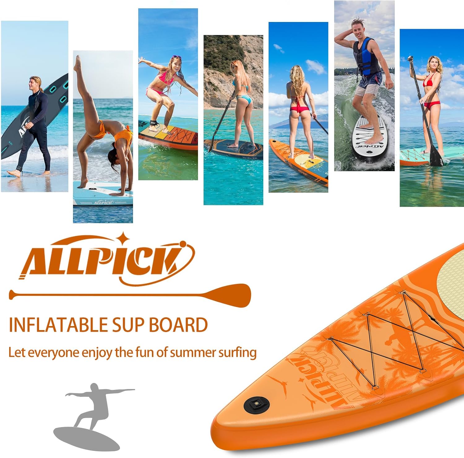 ALLPICK - Paddle gonflable 320 cm - caméra, pagaie réglable, 200 kg