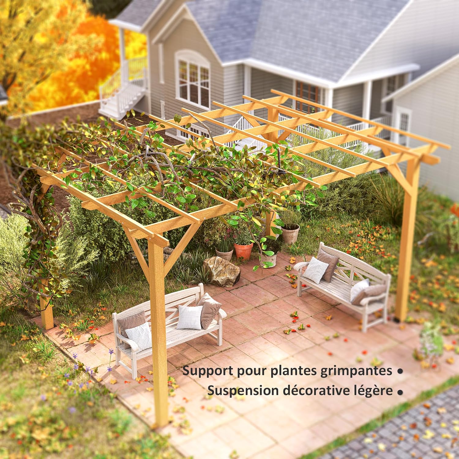 Outsunny - pergola jardin bois naturel - 3x4m - idéale vignes et fleurs