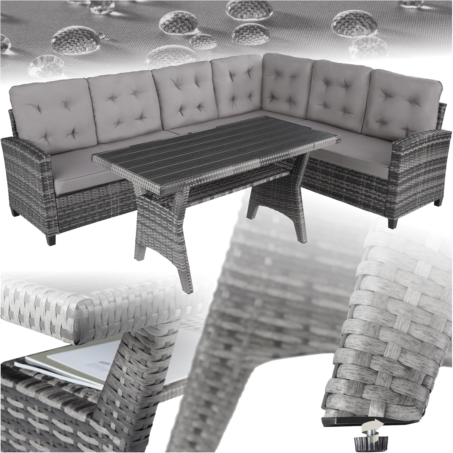 Tectake - salon de jardin XXL canapé 6 places table poly rotin rembourré