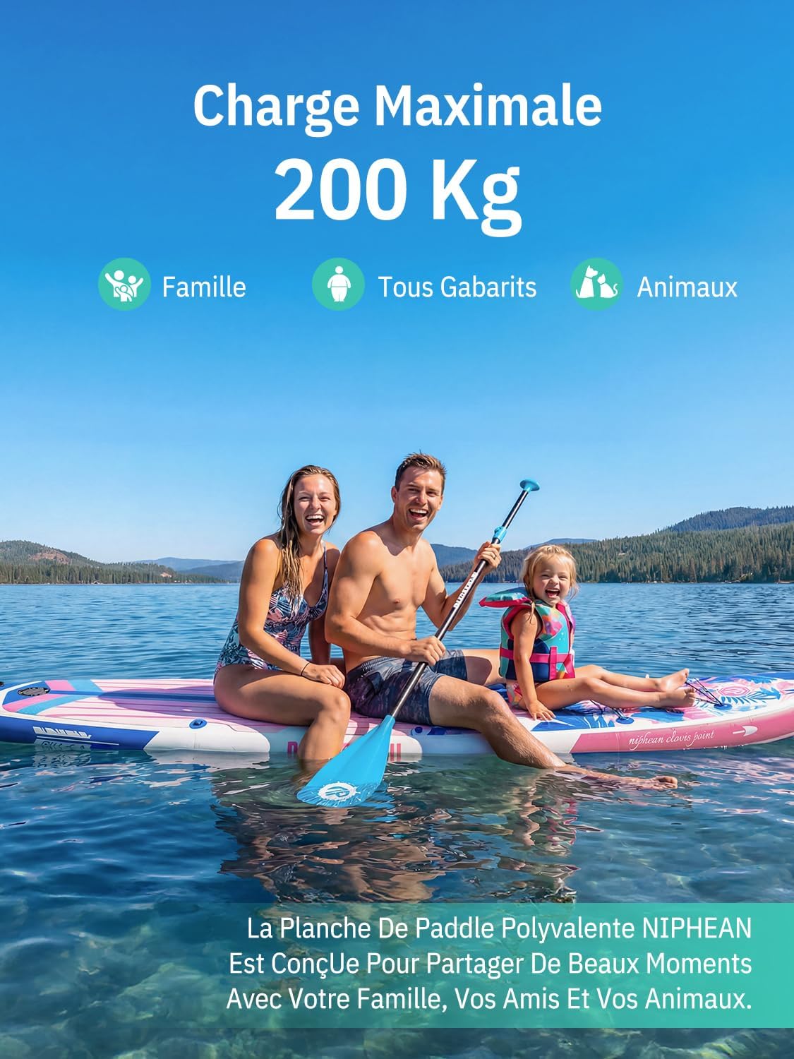Niphean - Paddle gonflable adulte 320cm, 200kg, siège, pour 2 personnes