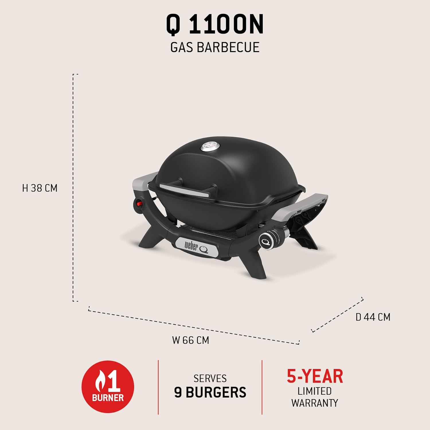 Weber - Q 1100N - compact et léger - grille fonte, allumage électronique, noir