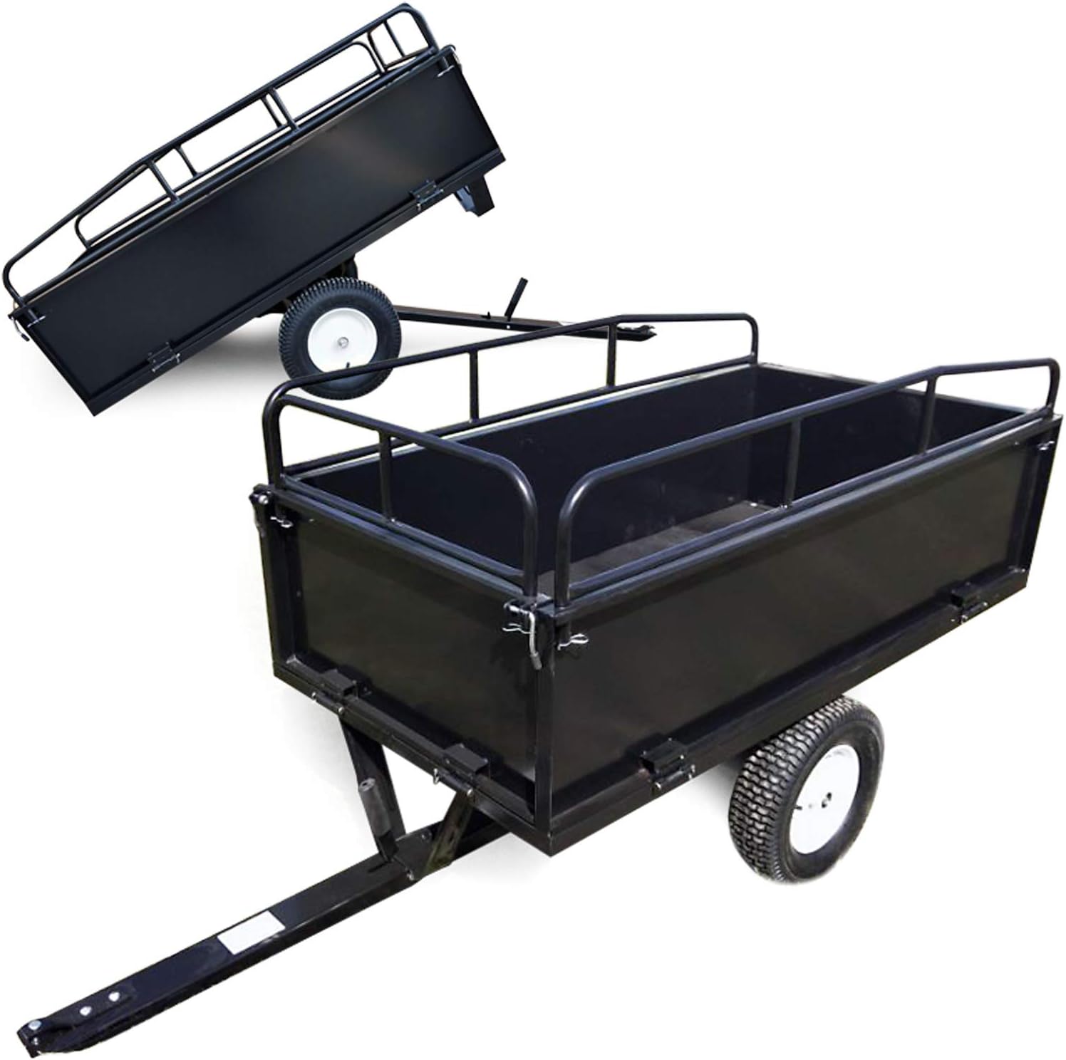 Wiltec Remorque basculante sur pneus – 200 x 78 x 94,5 cm – avec Main Courante et Parois Amovibles – Dispositif d’attelage Universel – Jardinage, Transport