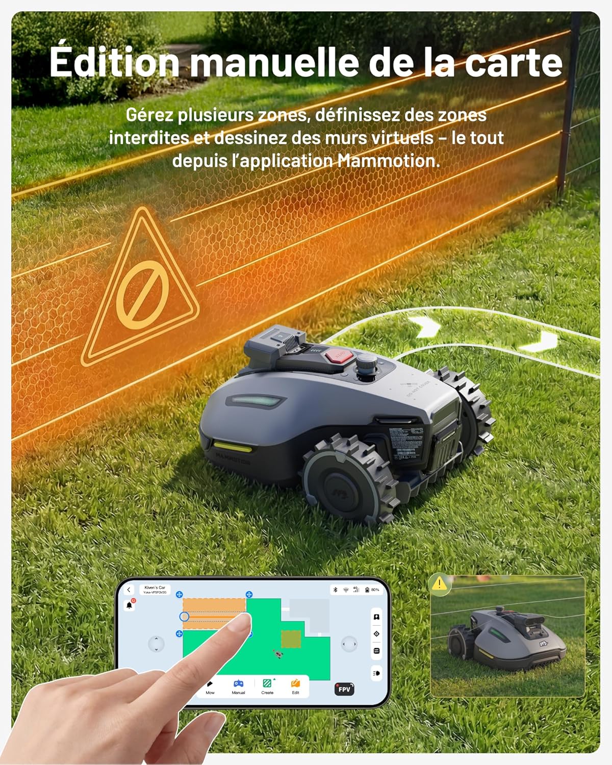 MAMMOTION - YUKA Mini 2 - 500m² - Robot tondeuse, IA 3 caméras, DropMow