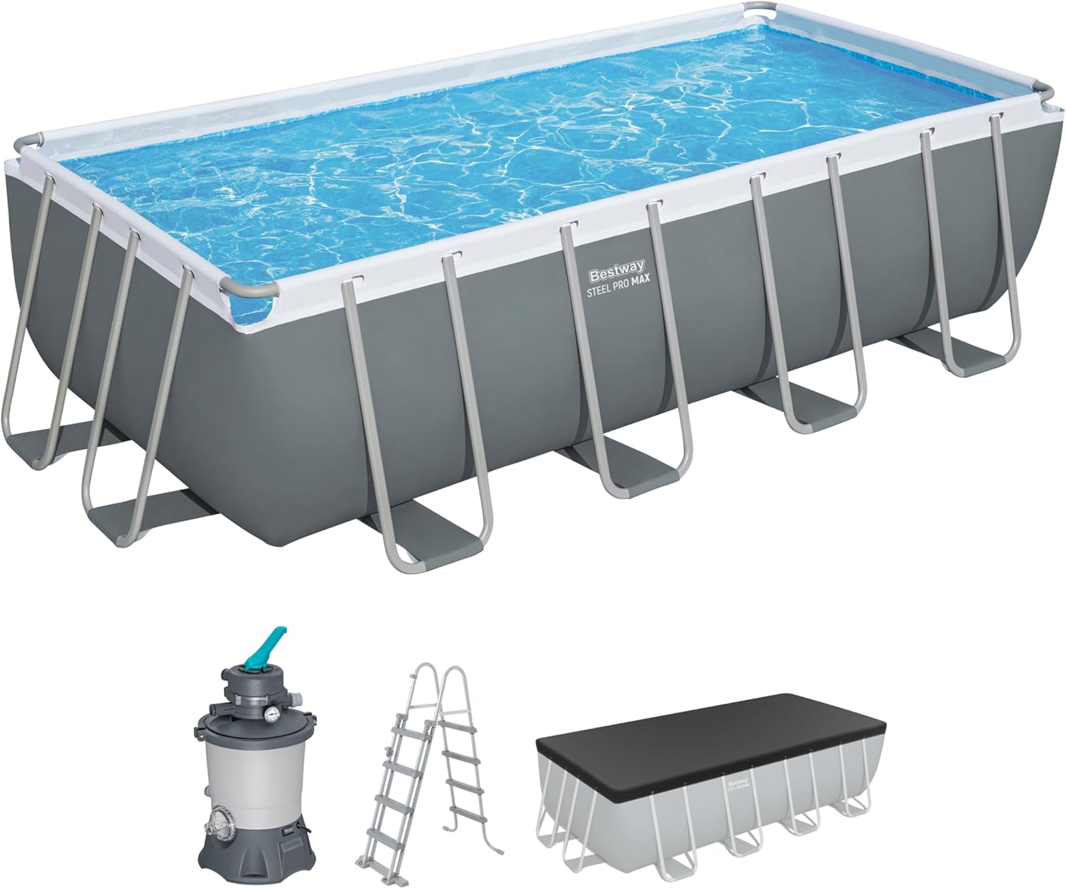 Bestway Steel Pro Max Kit Piscine Hors Sol - 488 cm x 244 cm x 122 cm - Gris foncé