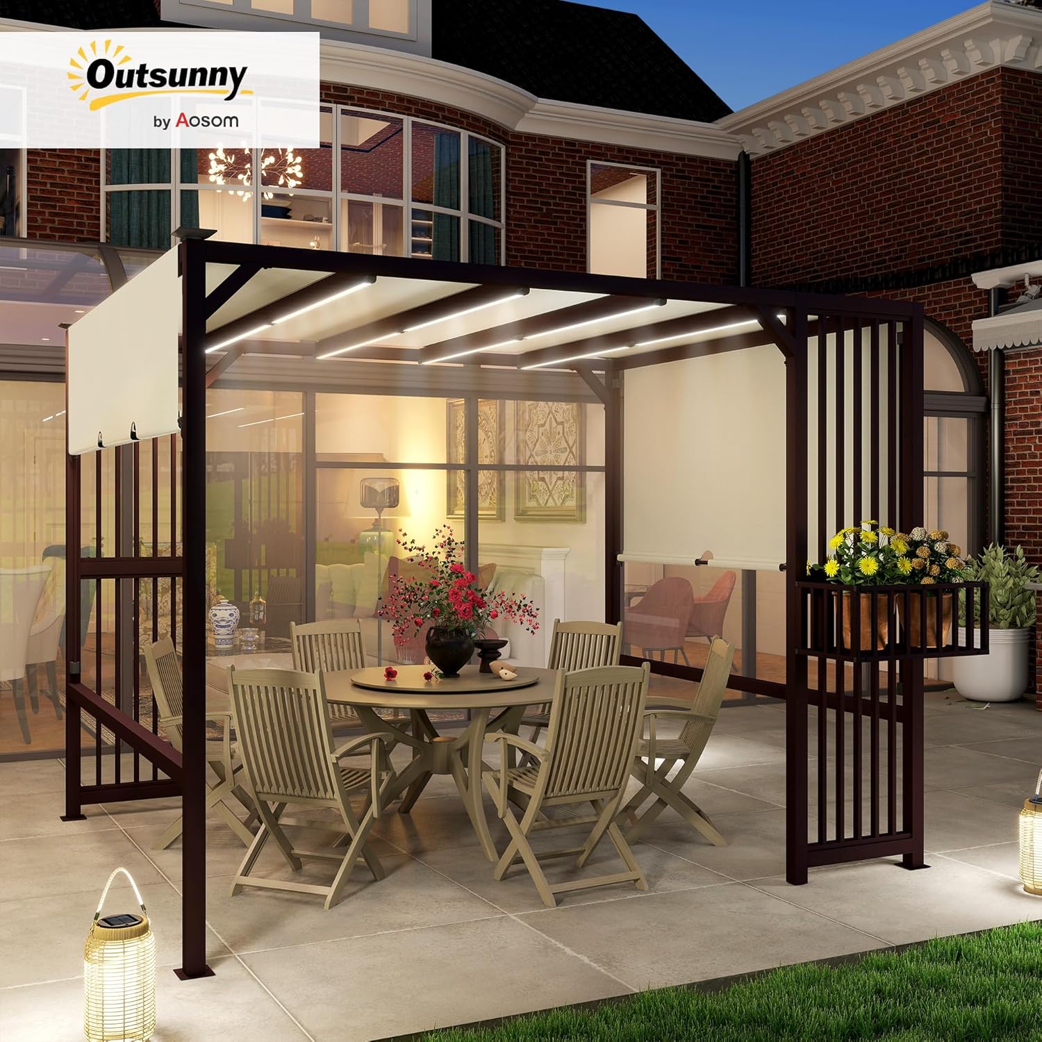 Outsunny - Pergola série UV30+ - 3x2,5m - toit ouvrant, résistante hiver
