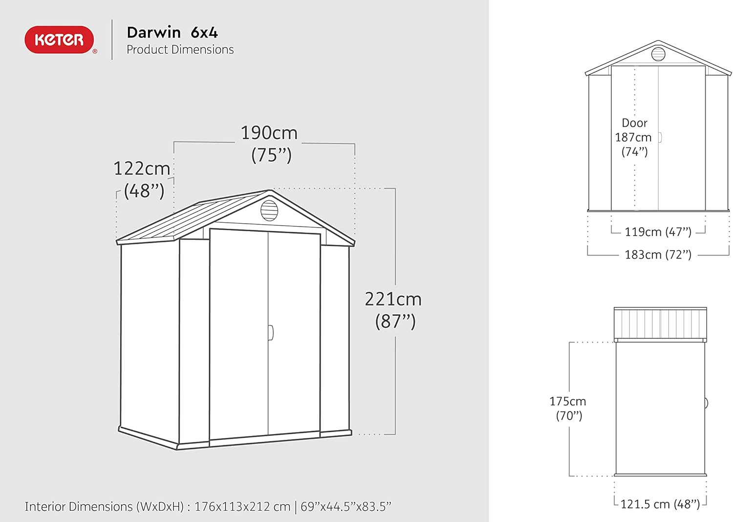 Keter - Darwin 64 - 2.2m² - abri de jardin en résine, couleur marron